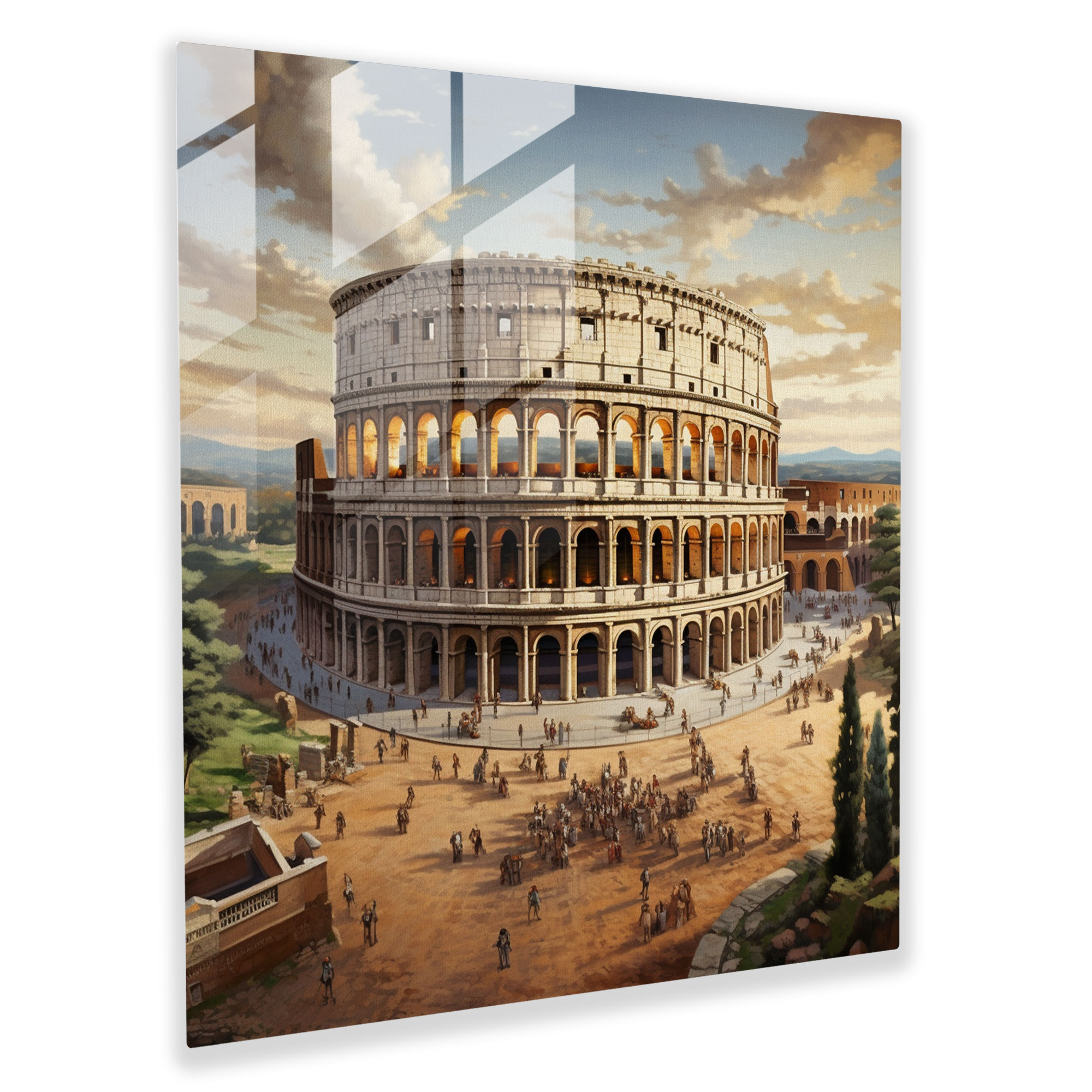 Classical Glass Print - Detailed Architectural Rendering of the Roman Colosseum - Home Decoration