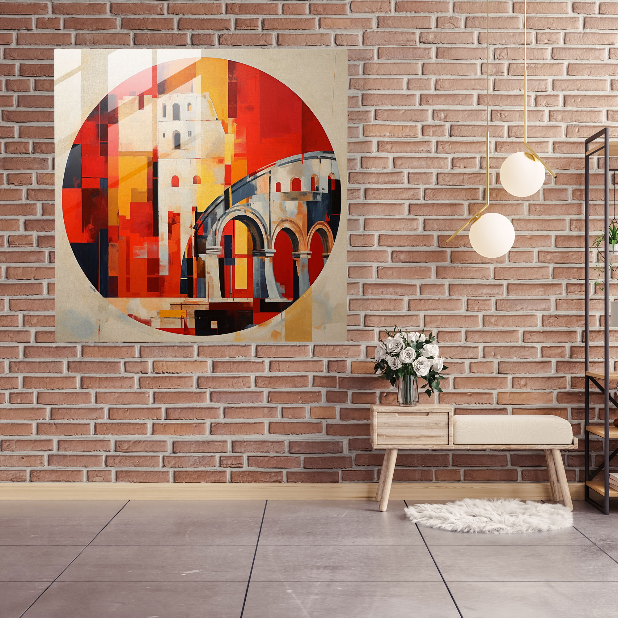 Geometric Glass Print - Abstract Representation of the Roman Colosseum - Home Decoration