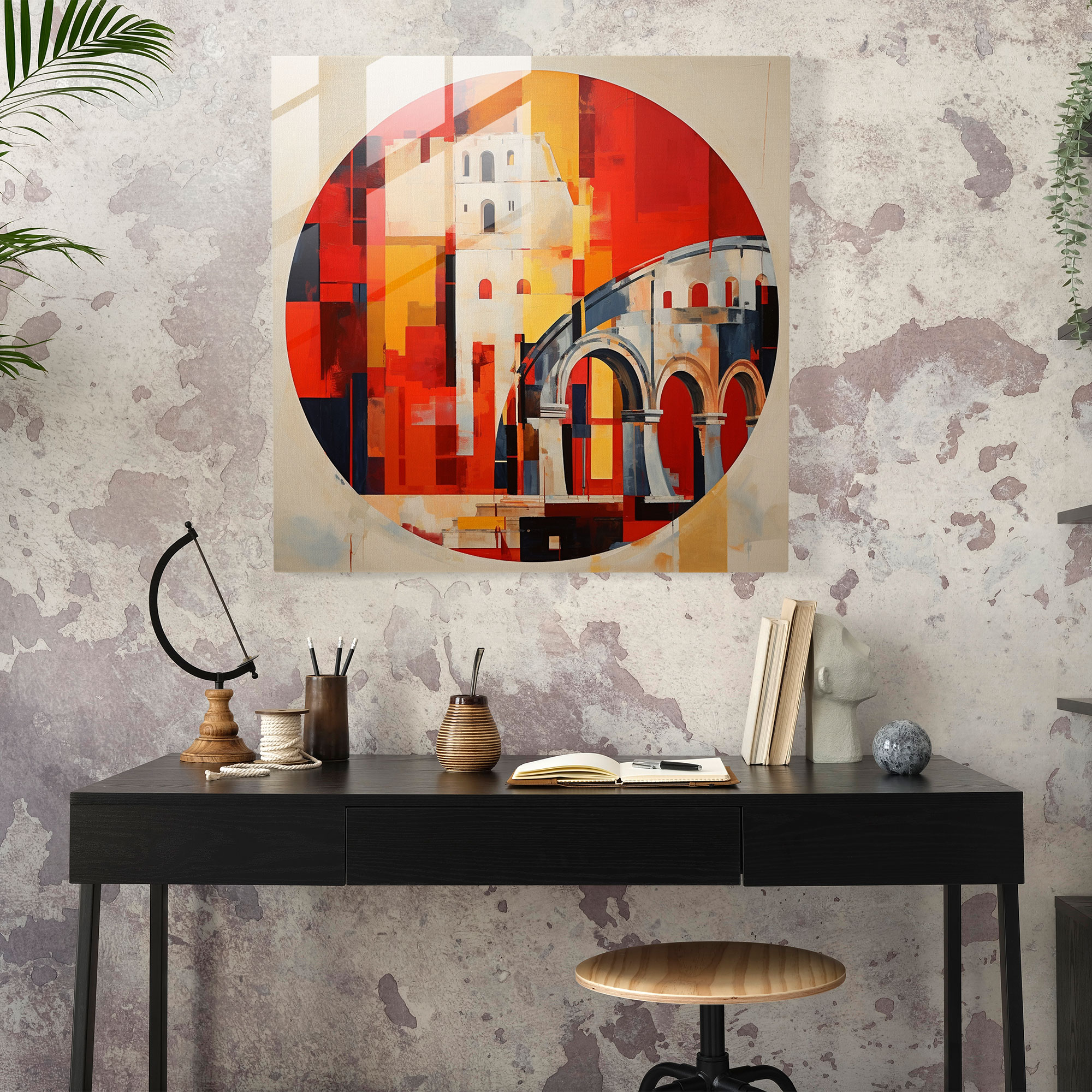 Geometric Glass Print - Abstract Representation of the Roman Colosseum - Home Decoration
