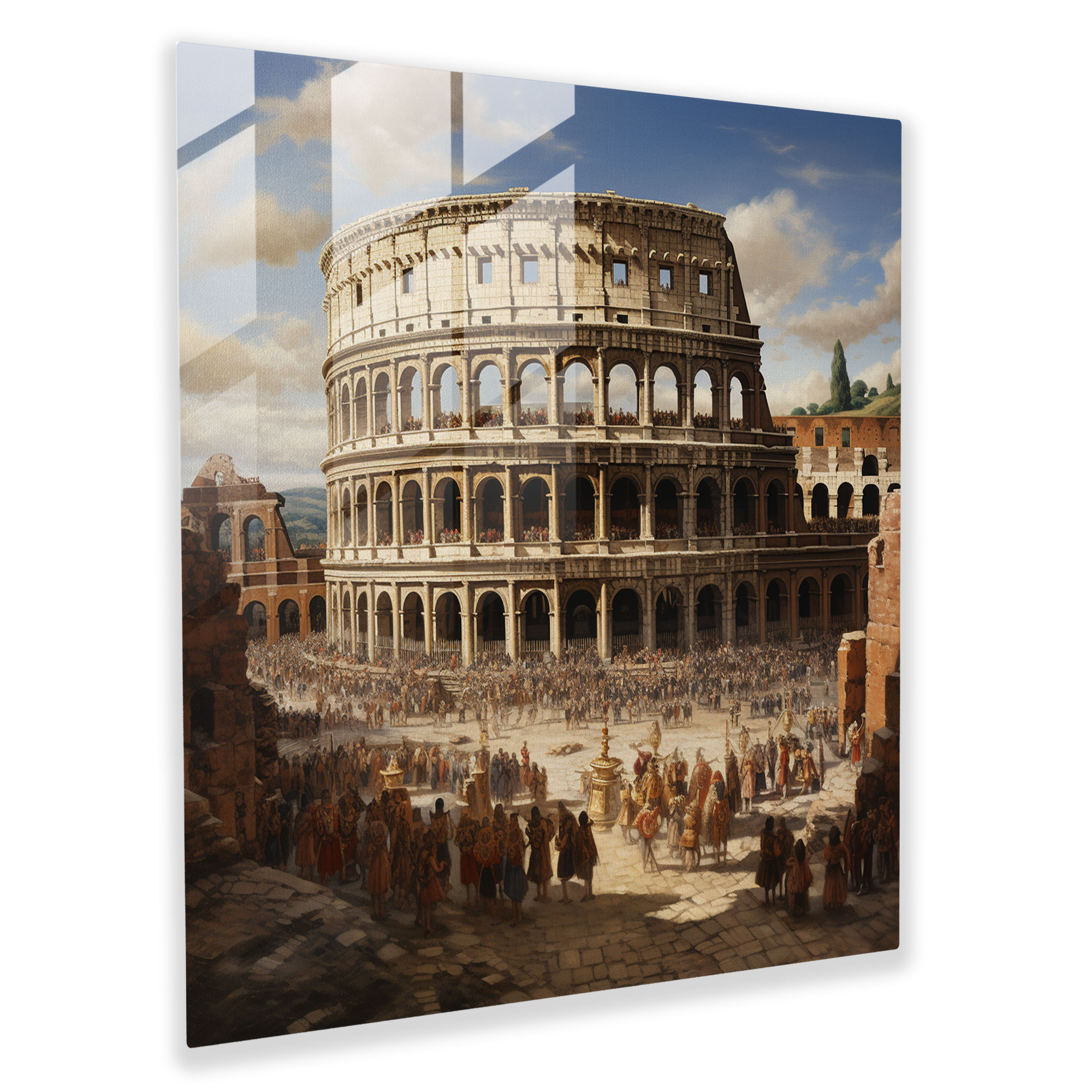 Majestic Grandeur Glass Print - Renaissance-inspired Roman Colosseum Fresco Wall Decoration