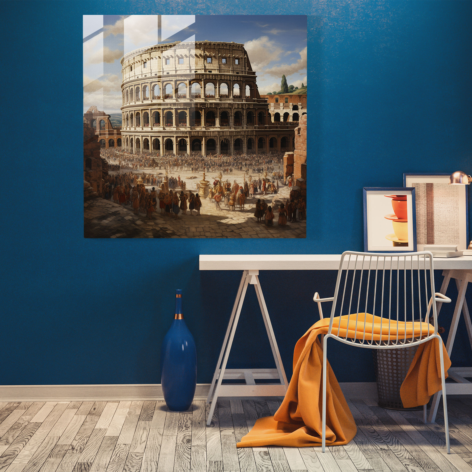 Majestic Grandeur Glass Print - Renaissance-inspired Roman Colosseum Fresco Wall Decoration