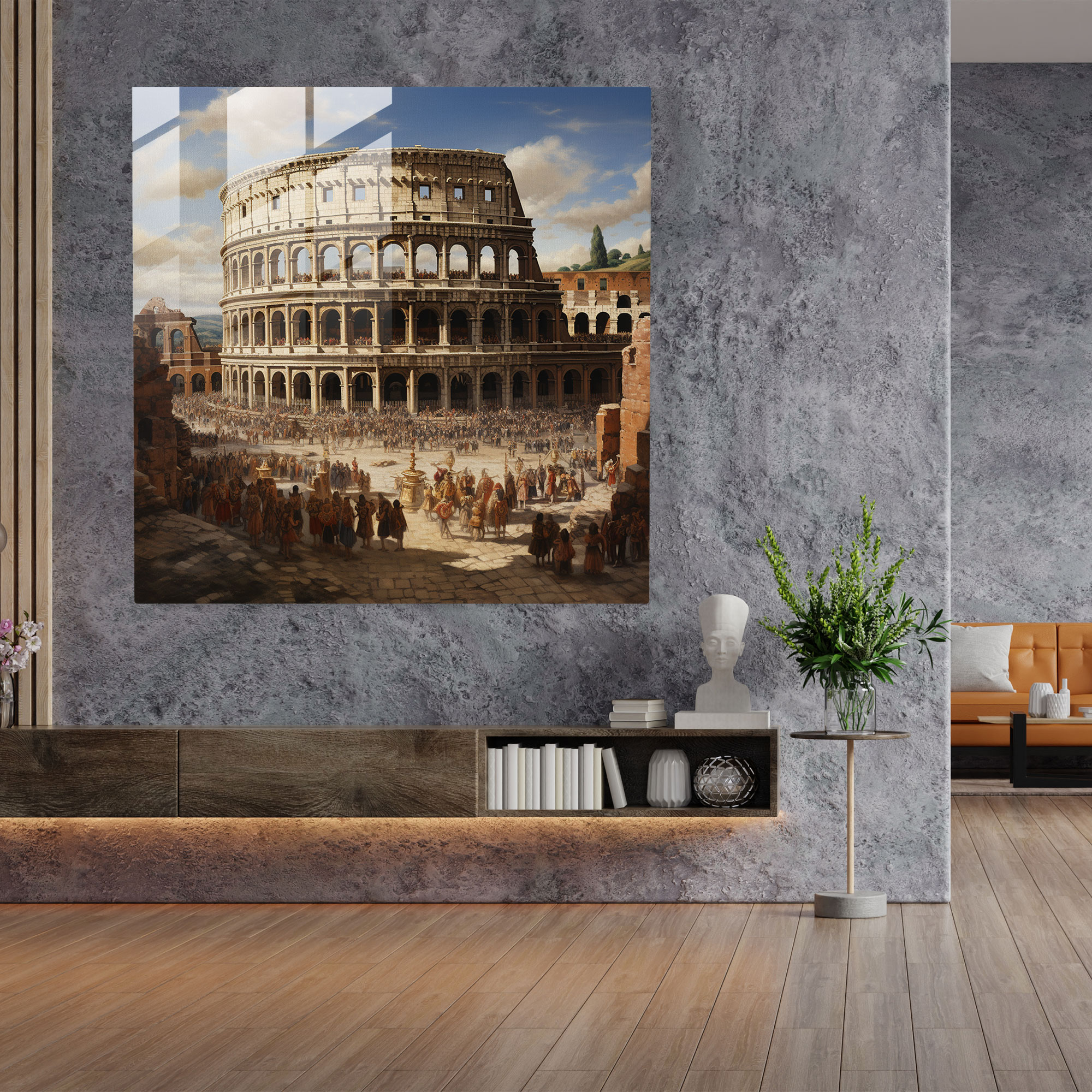 Majestic Grandeur Glass Print - Renaissance-inspired Roman Colosseum Fresco Wall Decoration