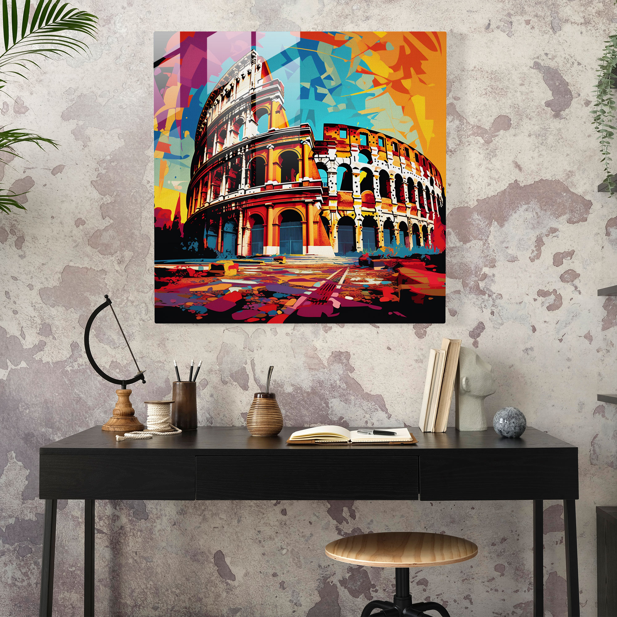 Colorful Visions Glass Print - Pop Art-inspired Roman Colosseum Digital Wall Decoration
