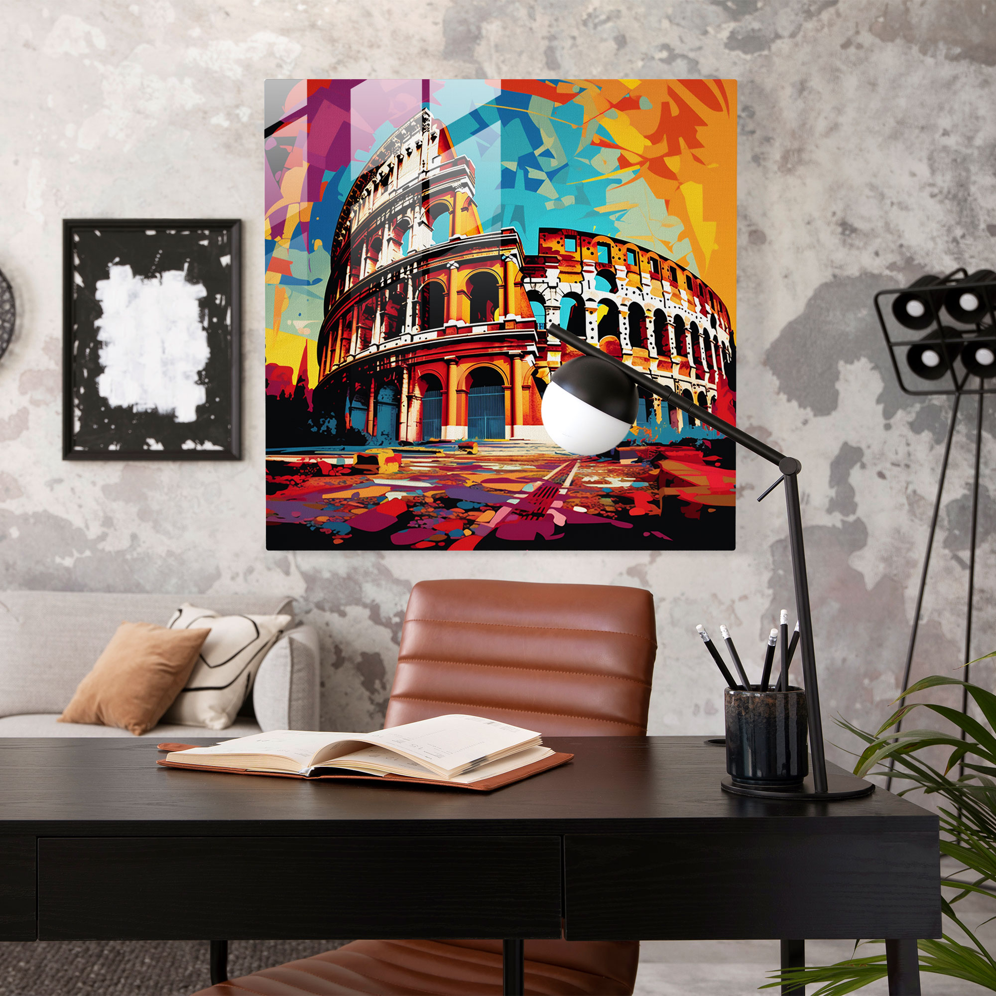 Colorful Visions Glass Print - Pop Art-inspired Roman Colosseum Digital Wall Decoration