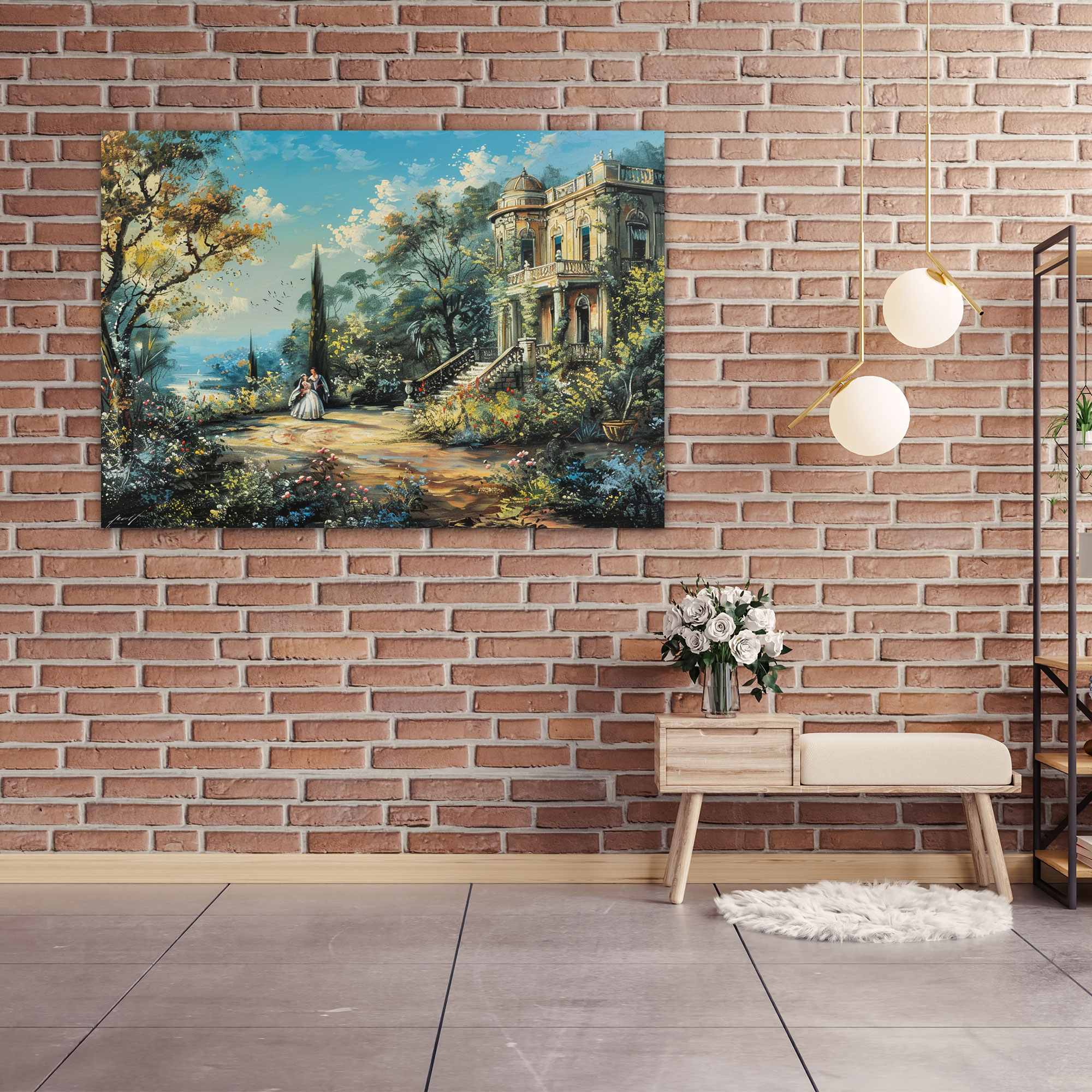 Rococo Style Painting Romantic Garden Scene Canvas Print - Rococo, Home Decoration, Rococo Style Painting, Wall Decoration
