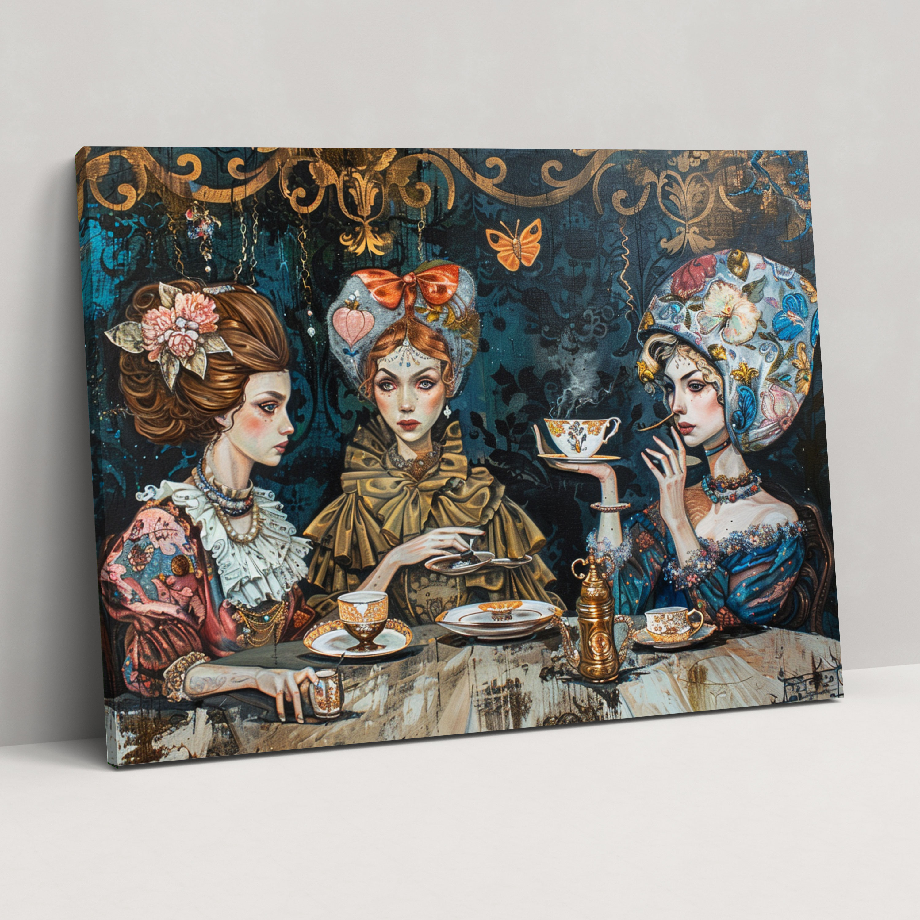 Rococo Style Painting Fancy Tea Party Wall Art - Rococo, Canvas Wall Art, Rococo Style Painting, Wall Decoration