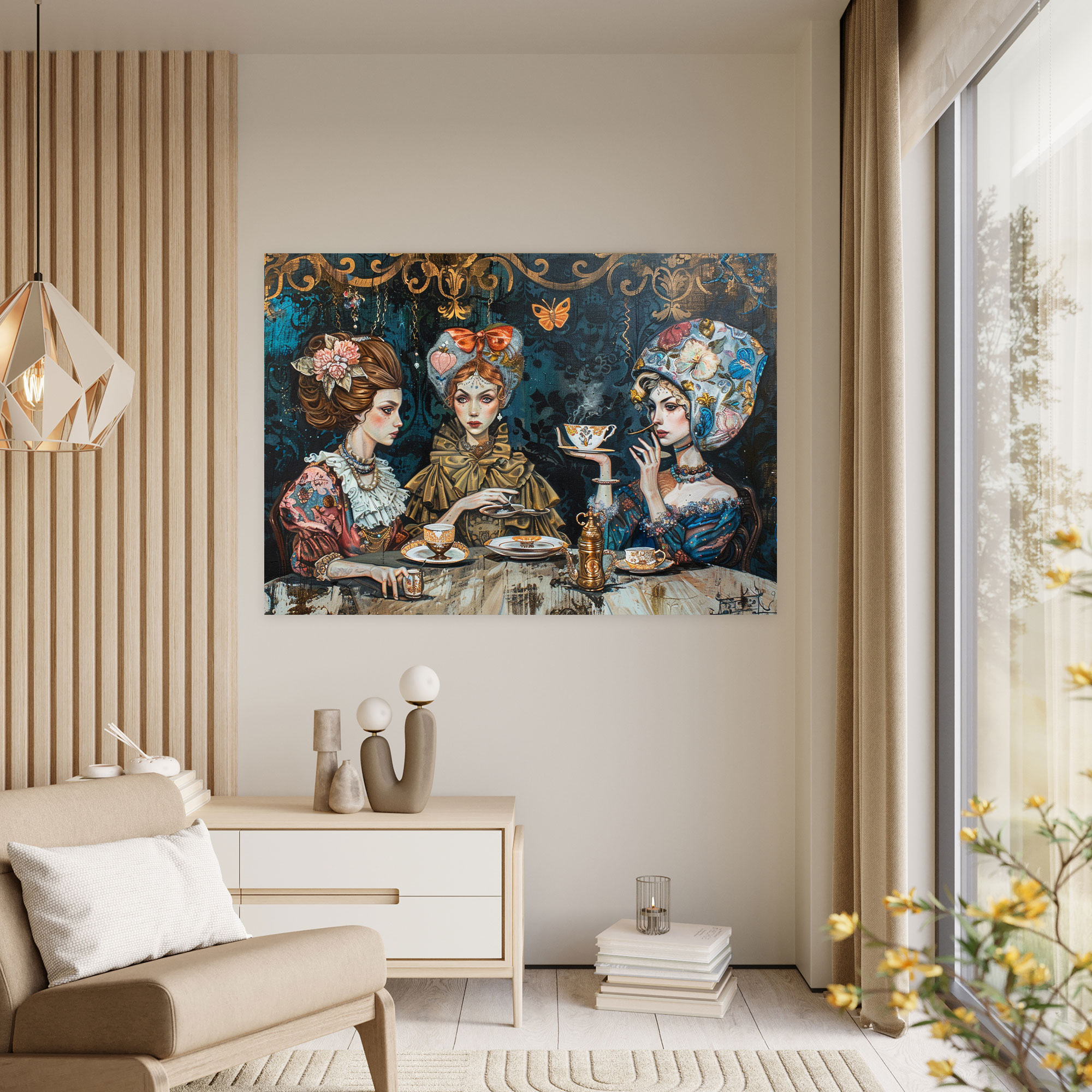 Rococo Style Painting Fancy Tea Party Wall Art - Rococo, Canvas Wall Art, Rococo Style Painting, Wall Decoration