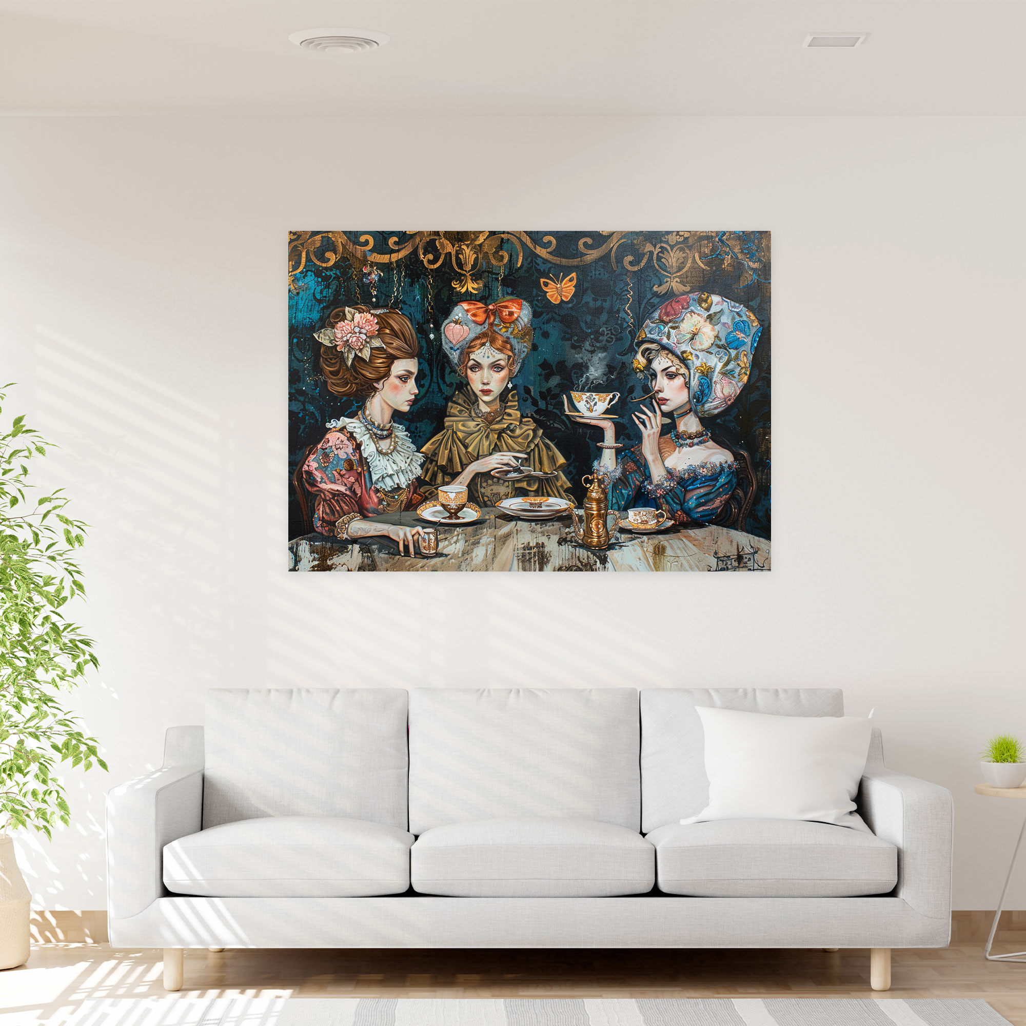 Rococo Style Painting Fancy Tea Party Wall Art - Rococo, Canvas Wall Art, Rococo Style Painting, Wall Decoration
