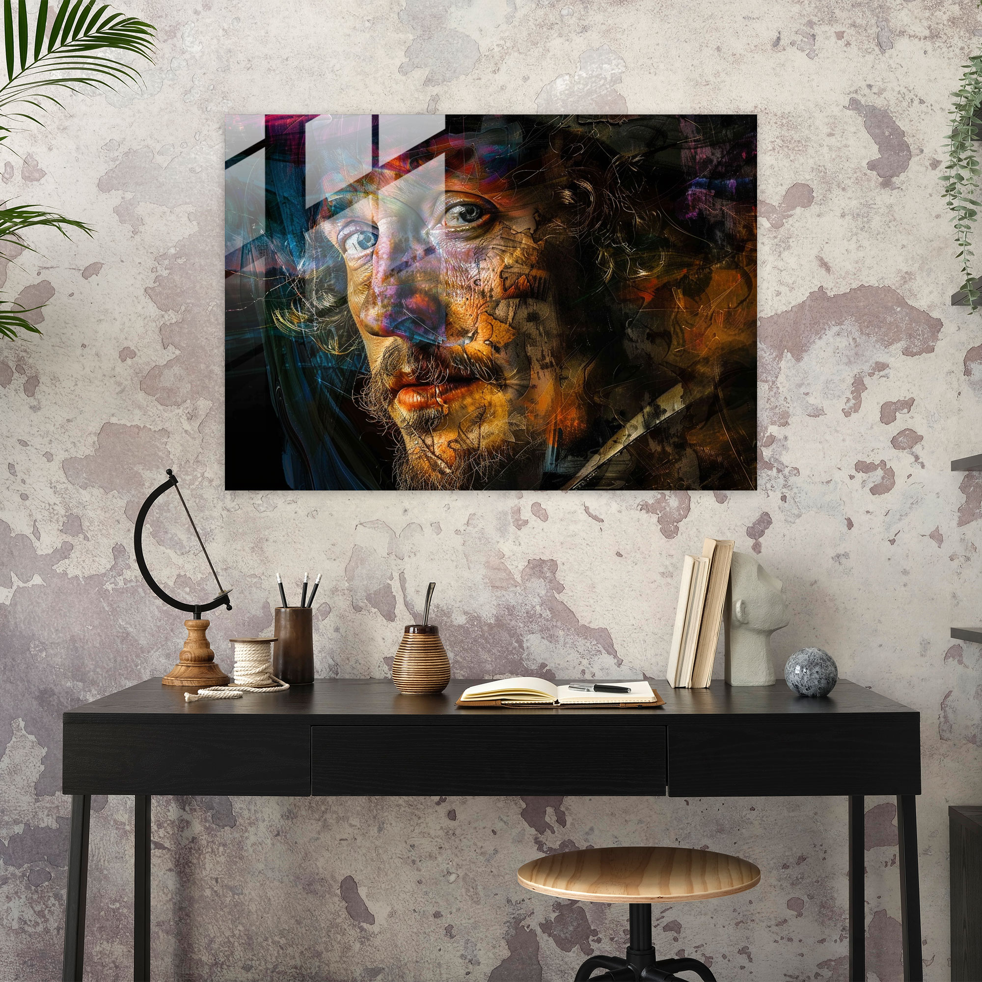 Rembrandt Glass Wall Art - Dramatic Self-Portrait - Rembrandt, Wall Decoration, Rembrandt, Glass Art