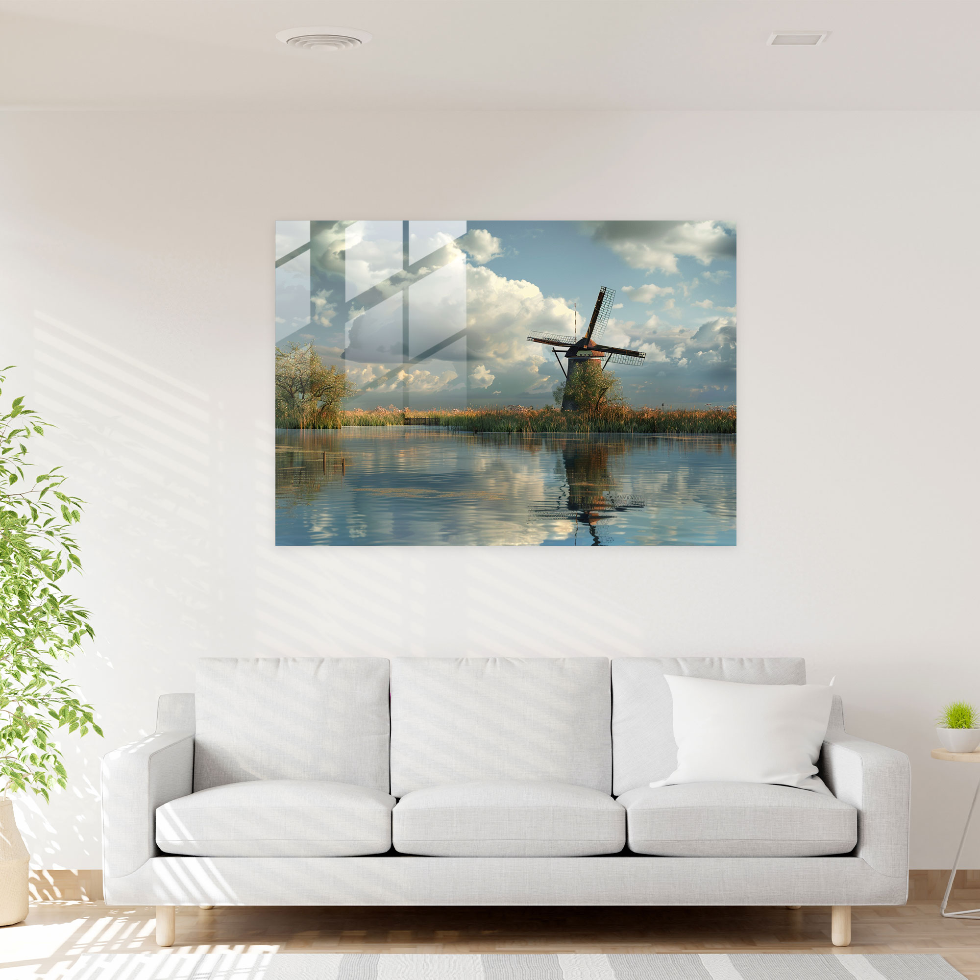 Rembrandt Glass Wall Art - Windmill Landscape - Rembrandt, Glass Wall Art, Wall Decoration, Glass Art