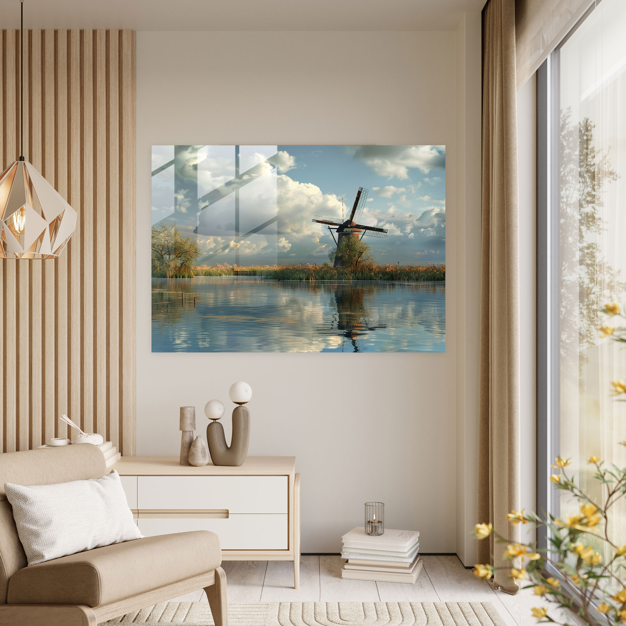 Rembrandt Glass Wall Art - Windmill Landscape - Rembrandt, Glass Wall Art, Wall Decoration, Glass Art