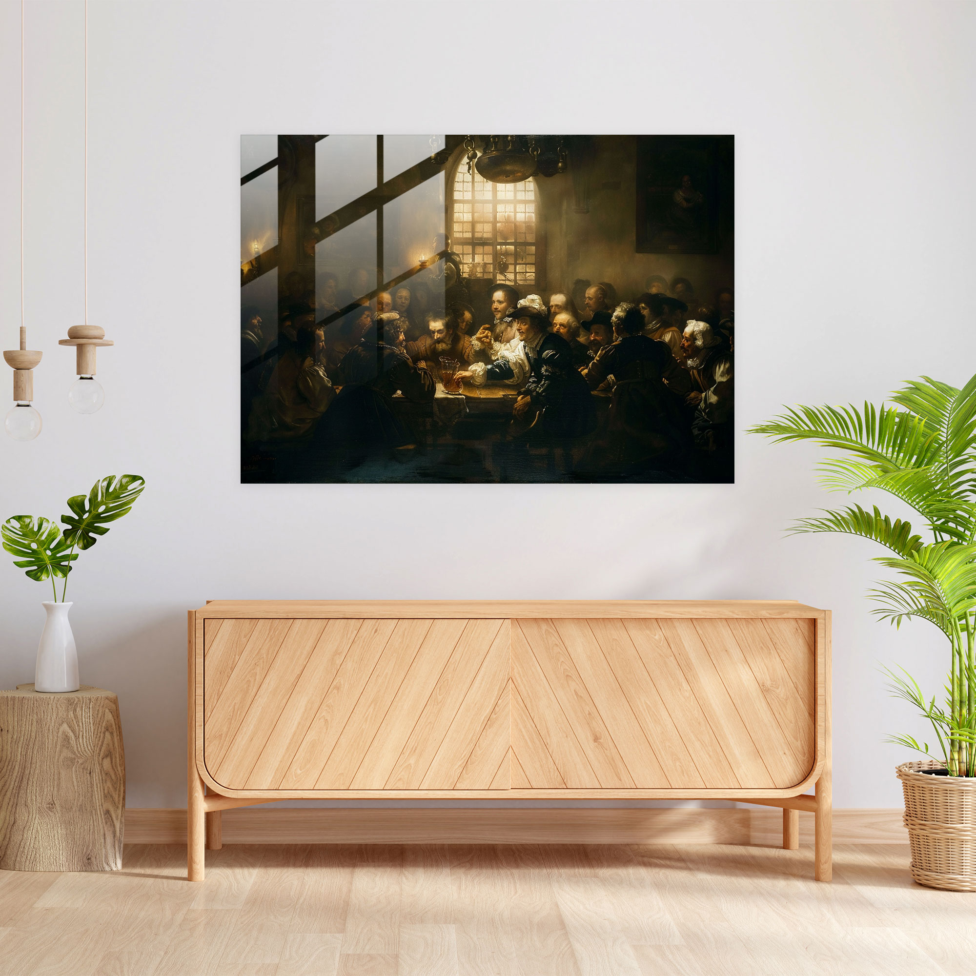 Rembrandt Glass Print - Dimly Lit Gathering - Rembrandt, Dimly Lit Room, Glass Print, Home Decoration