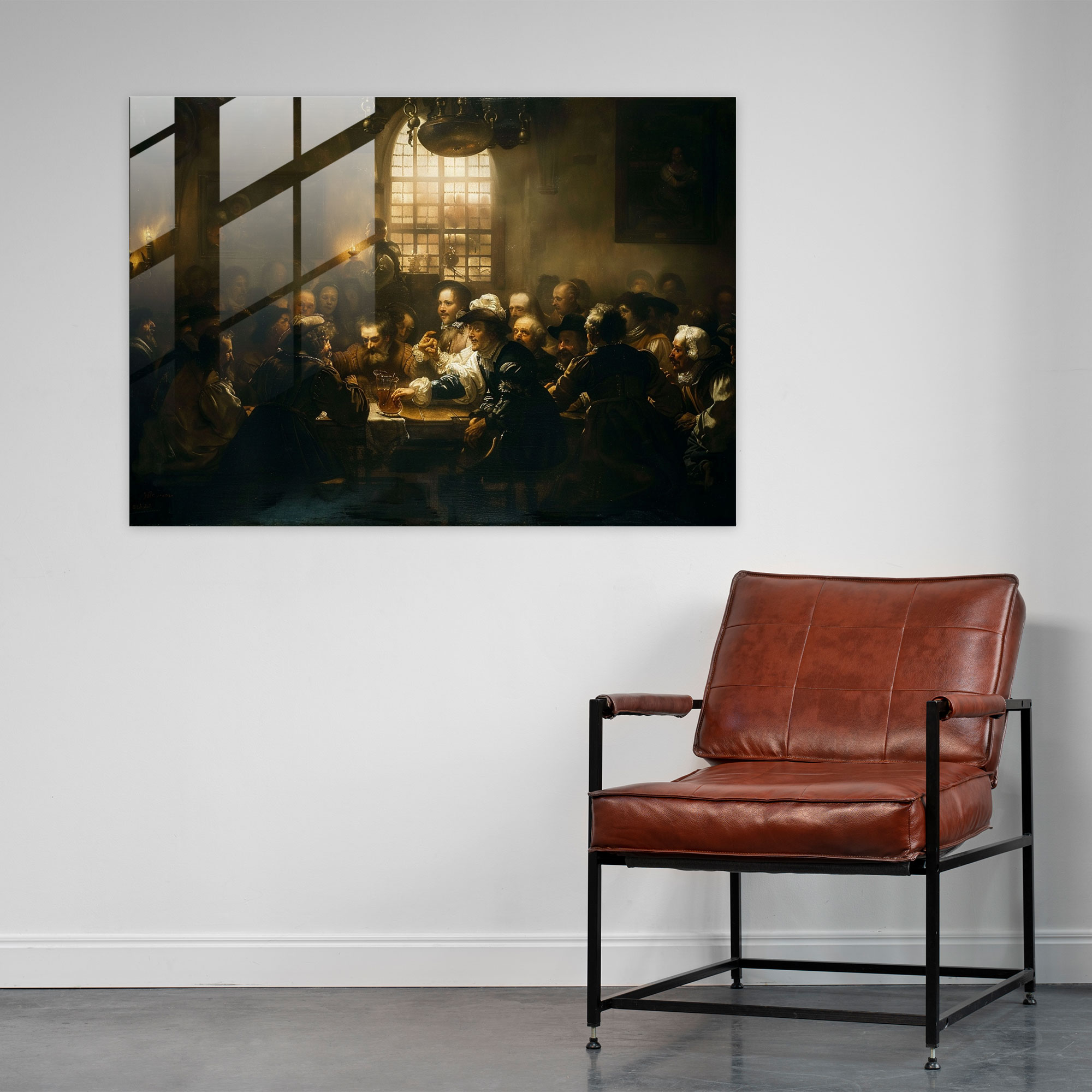 Rembrandt Glass Print - Dimly Lit Gathering - Rembrandt, Dimly Lit Room, Glass Print, Home Decoration