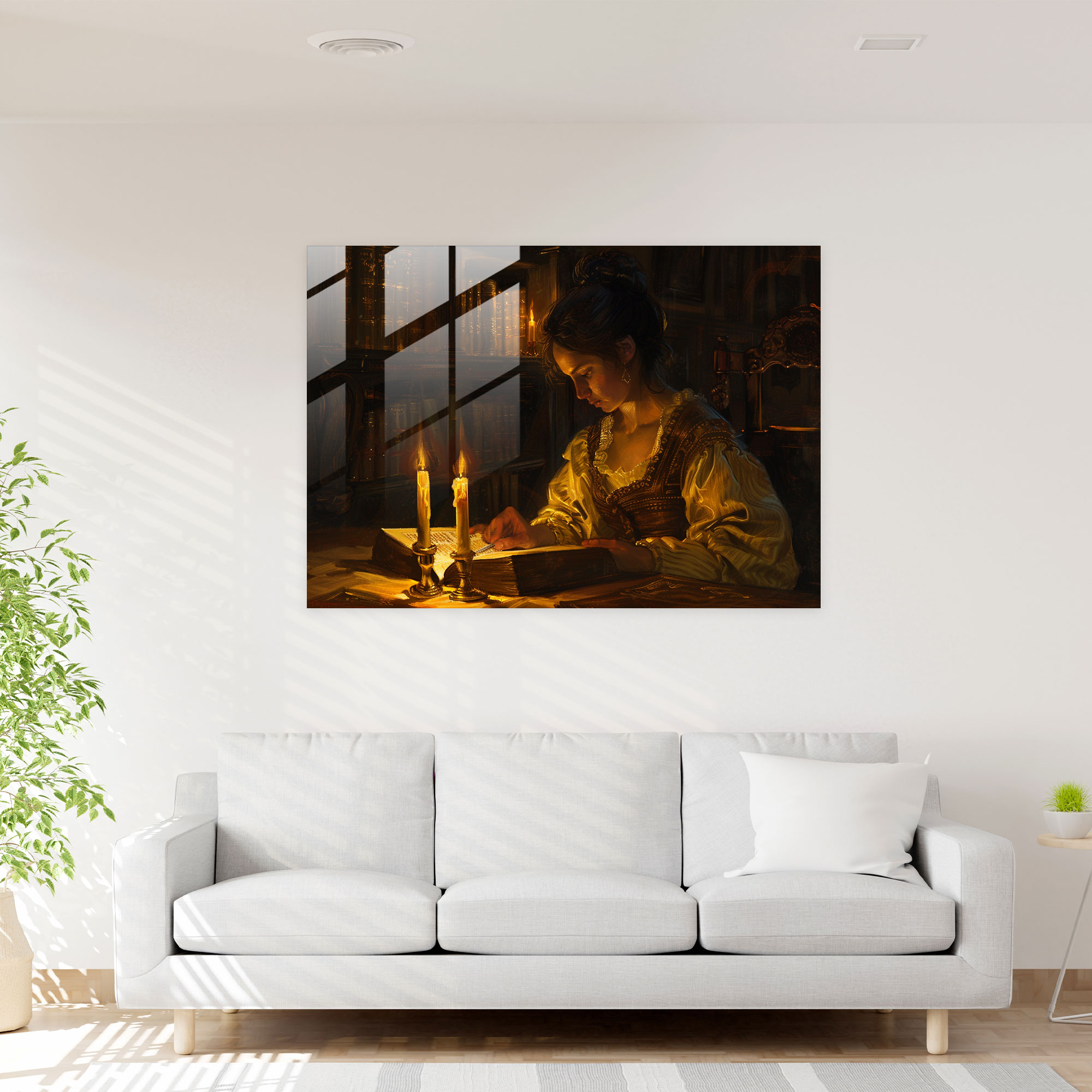 Rembrandt Glass Wall Art - Woman Reading By Candlelight - Rembrandt, Glass Wall Art, Reading, Modern Art