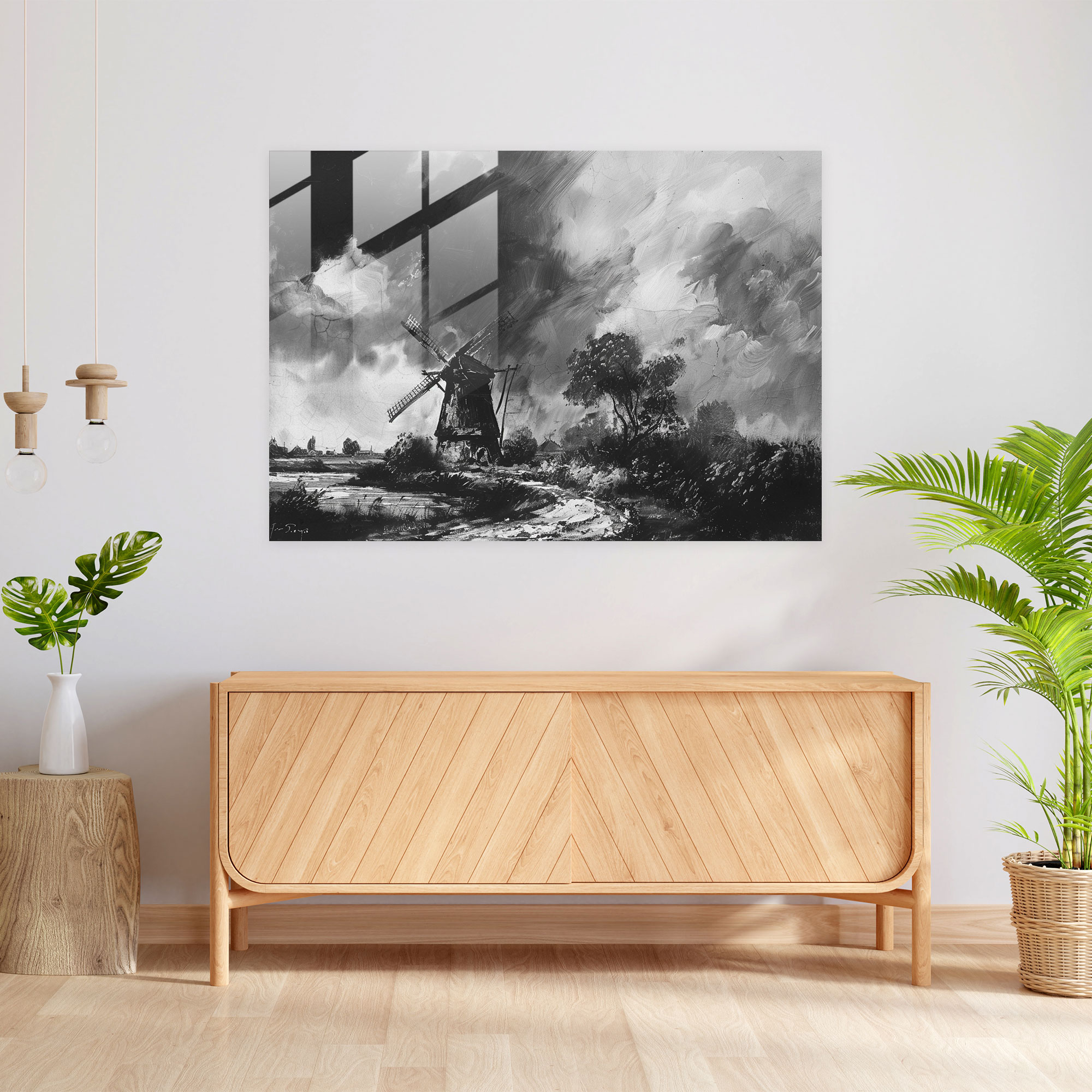 Rembrandt Home Decoration - Windmill Landscape - Rembrandt, Glass Art, Modern Art, Wall Decoration
