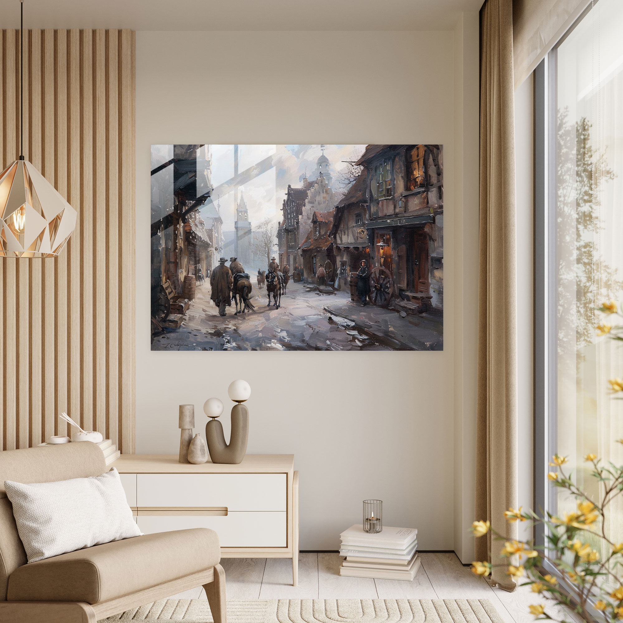 Rembrandt Glass Print - Charming Street Scene - Rembrandt, Modern Art, Rembrandt, Charming