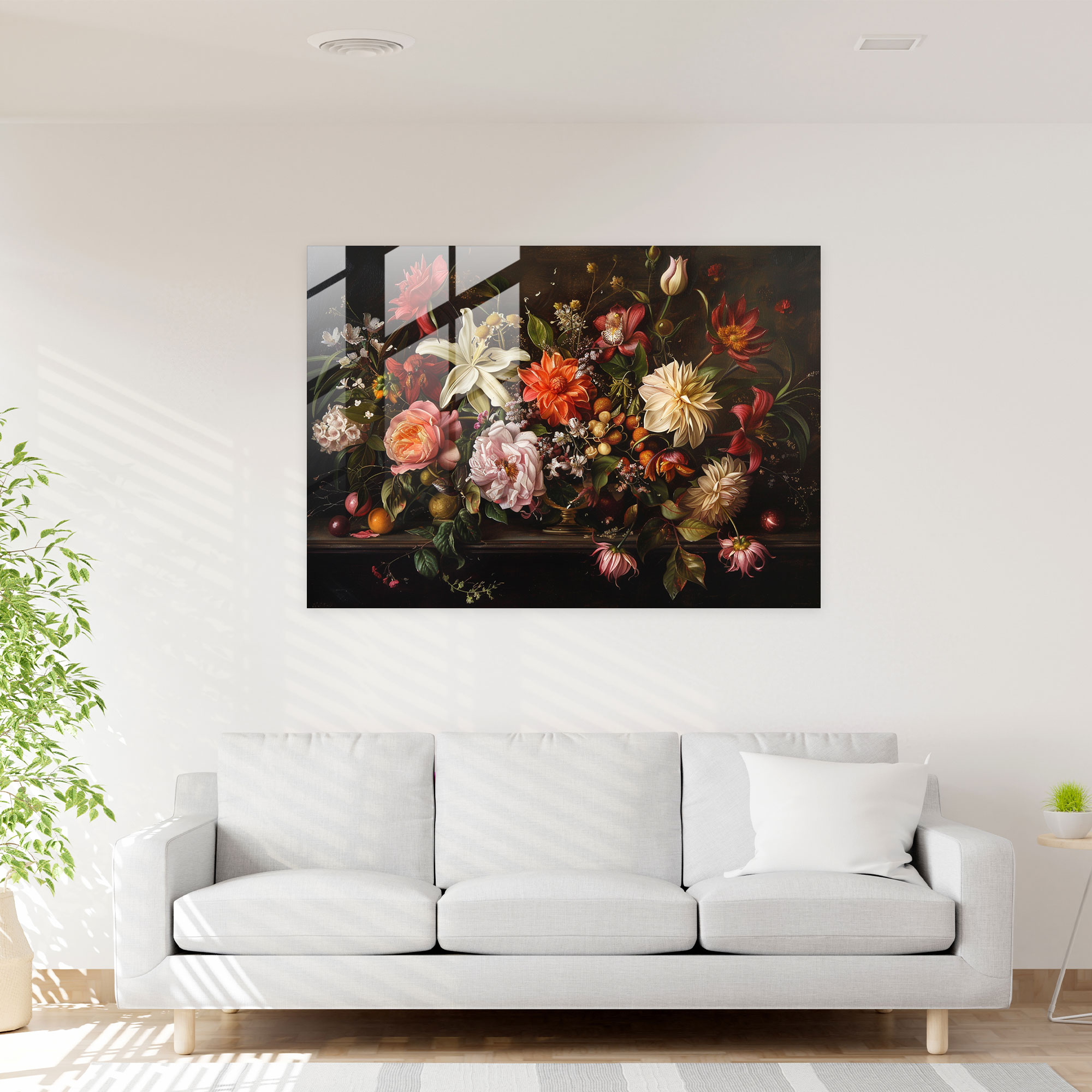 Rembrandt Glass Wall Art Floral Arrangement - Rembrandt, Rembrandt, Glass Wall Art, Subtle Lighting