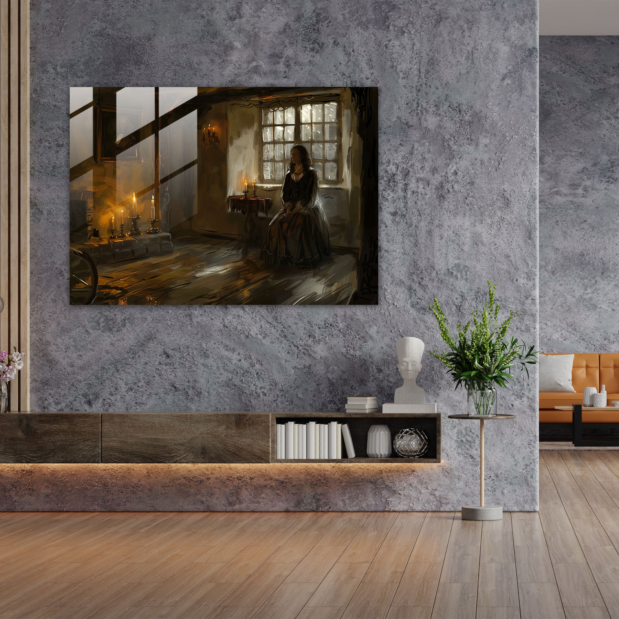 Glass Wall Art Rembrandt Candlelit Scene - Rembrandt, Rembrandt, Wall Decoration, Glass Art