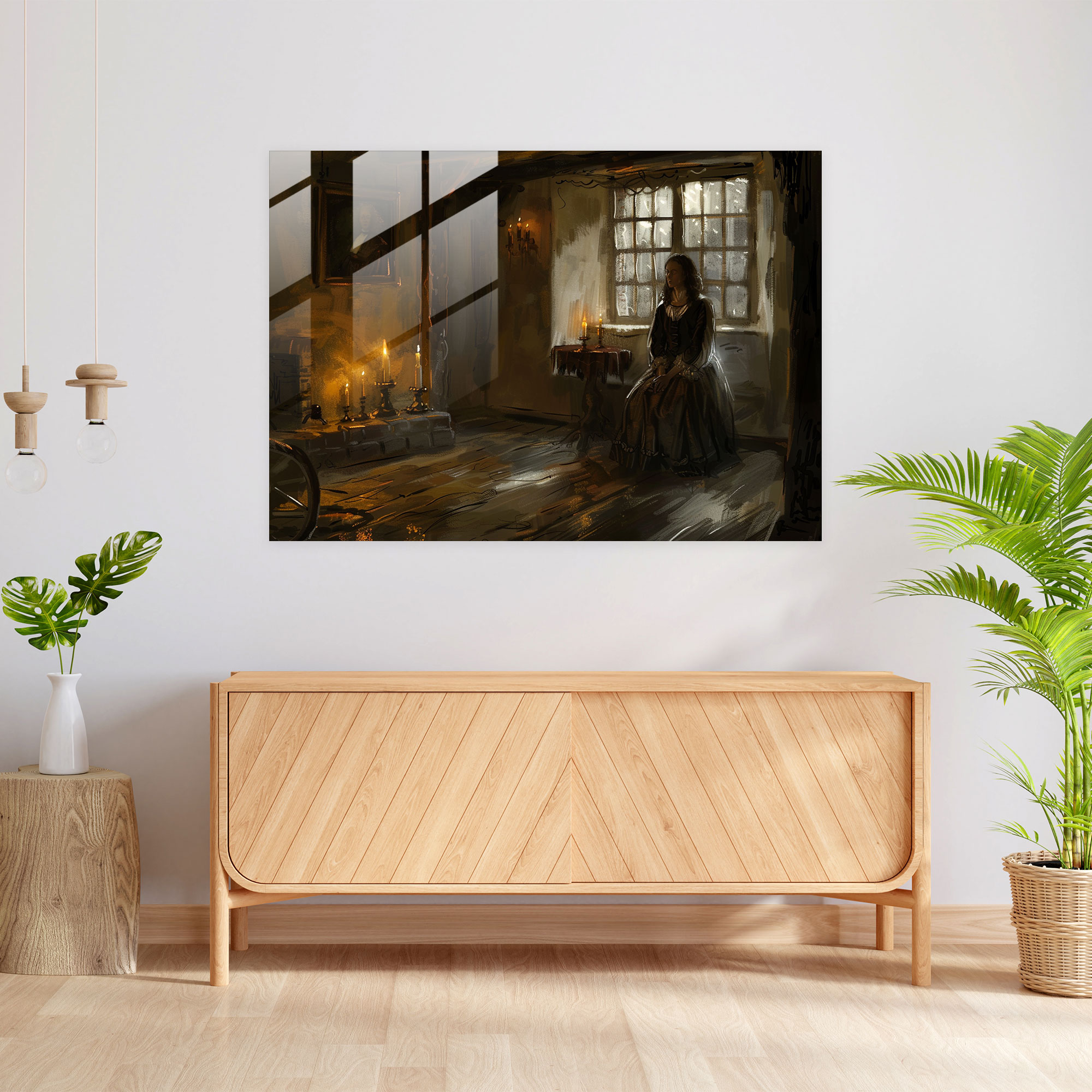 Glass Wall Art Rembrandt Candlelit Scene - Rembrandt, Rembrandt, Wall Decoration, Glass Art