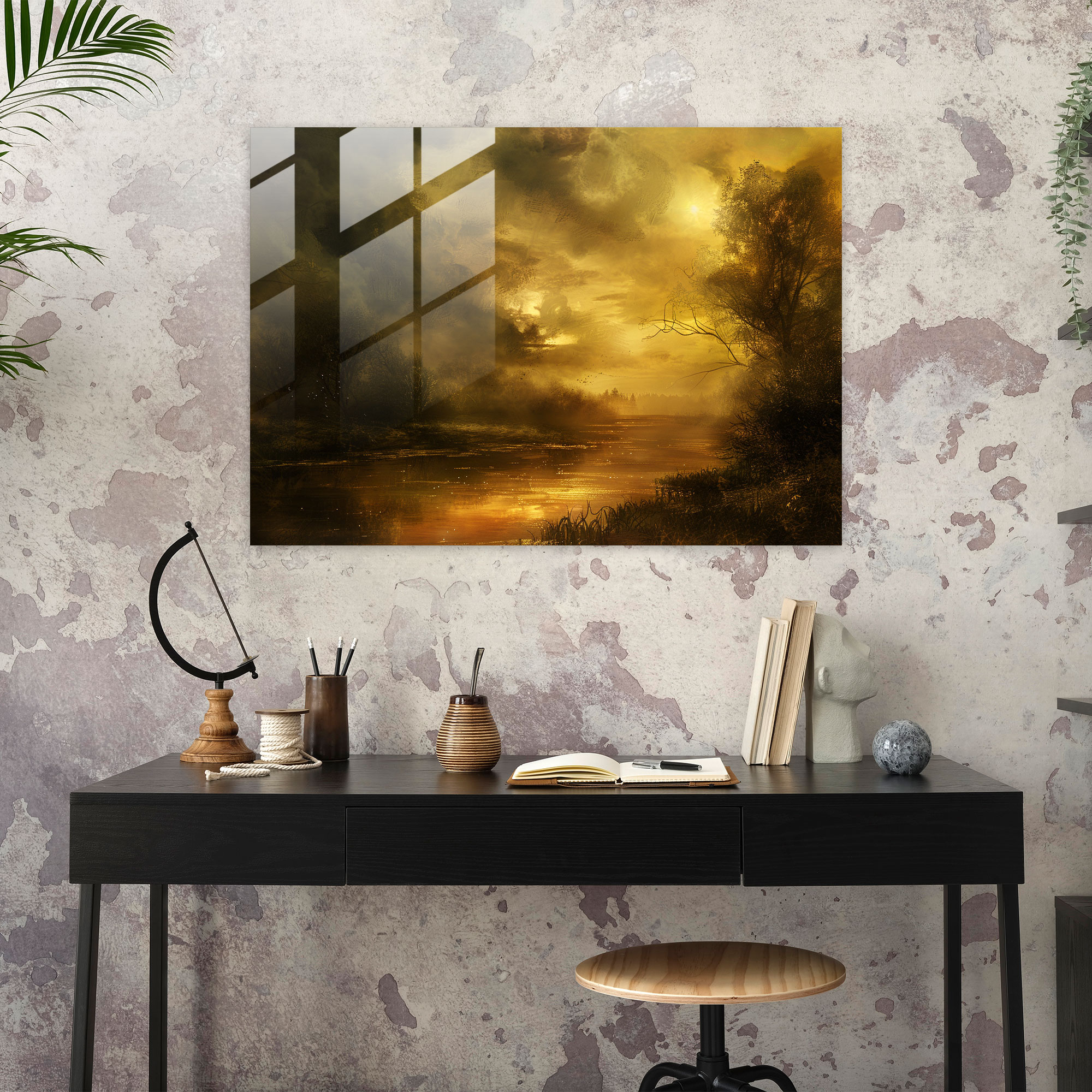 Rembrandt Glass Print Atmospheric Landscape - Rembrandt, Home Decoration, Modern Art, Glass Print
