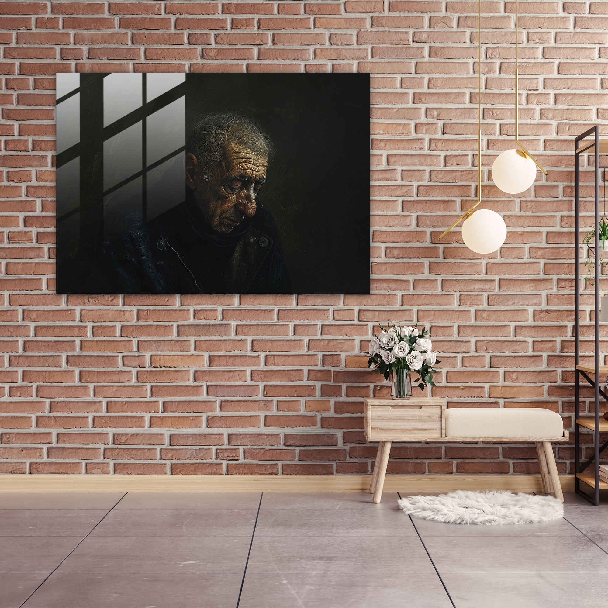 Rembrandt Glass Print - Moody Portrait - Rembrandt, Home Decoration, Glass Print, Modern Art
