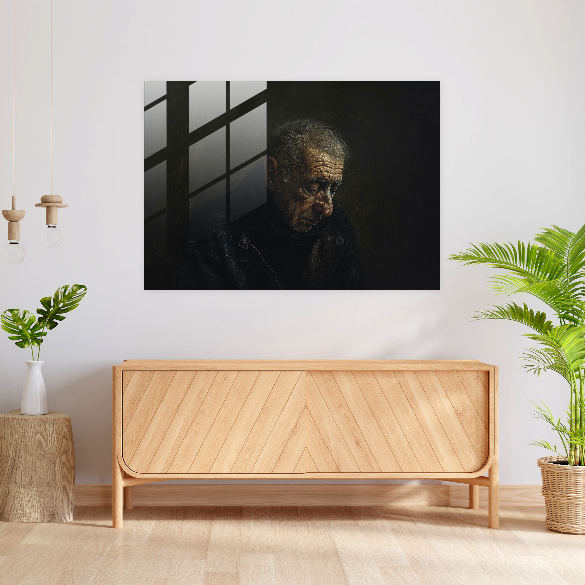 Rembrandt Glass Print - Moody Portrait - Rembrandt, Home Decoration, Glass Print, Modern Art