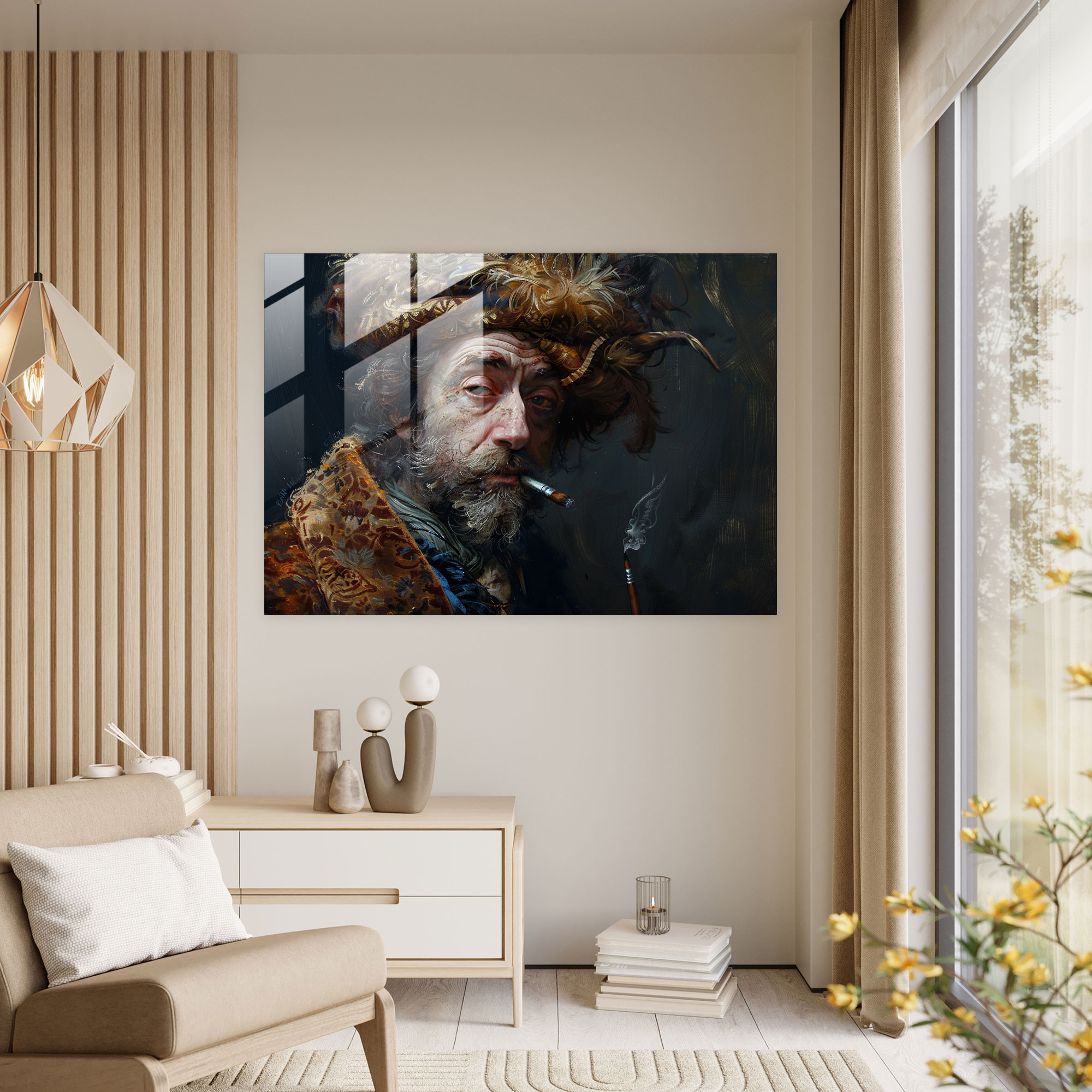 Rembrandt Home Decoration - Dramatic Self-Portrait - Rembrandt, Glass Art, Modern Art, Rembrandt