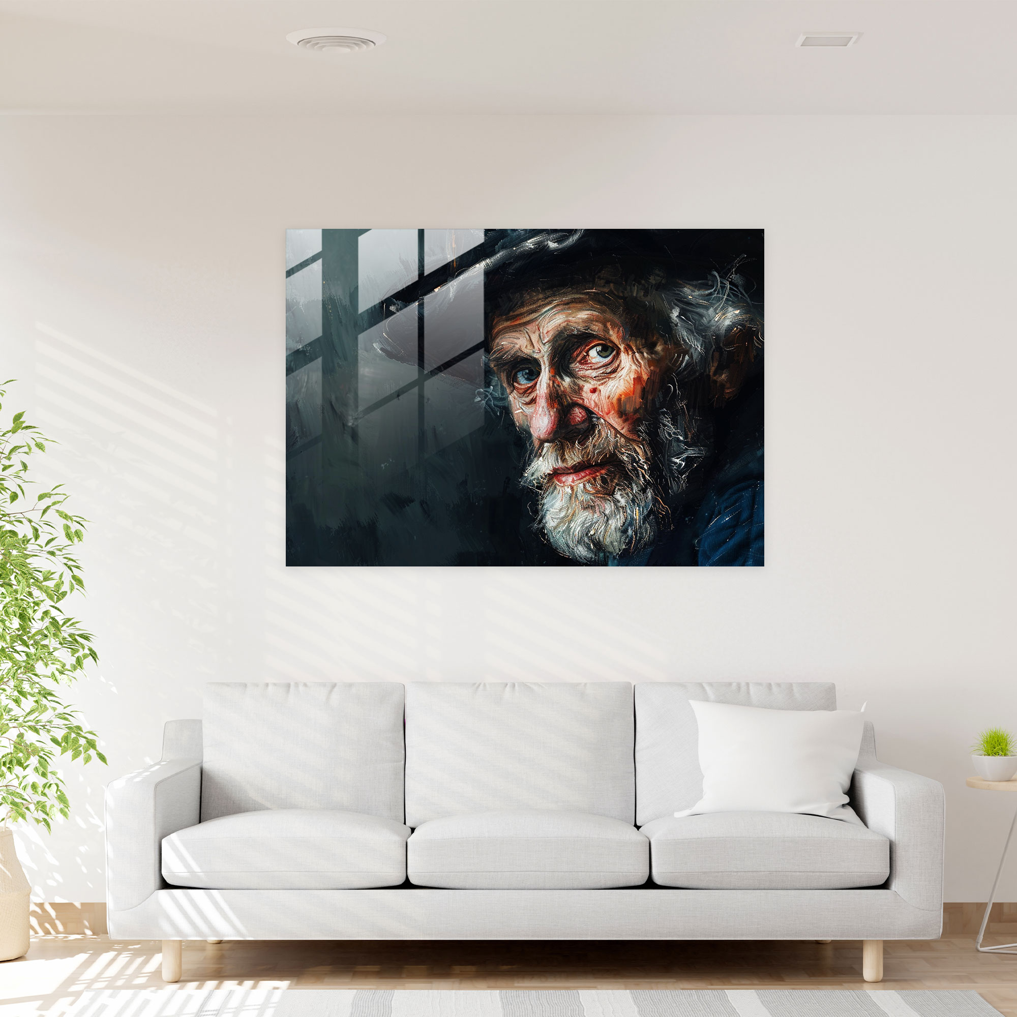 Rembrandt Home Decoration - Expressive Elder Portrait - Rembrandt, Home Decoration, Glass Wall Art, Glass Print
