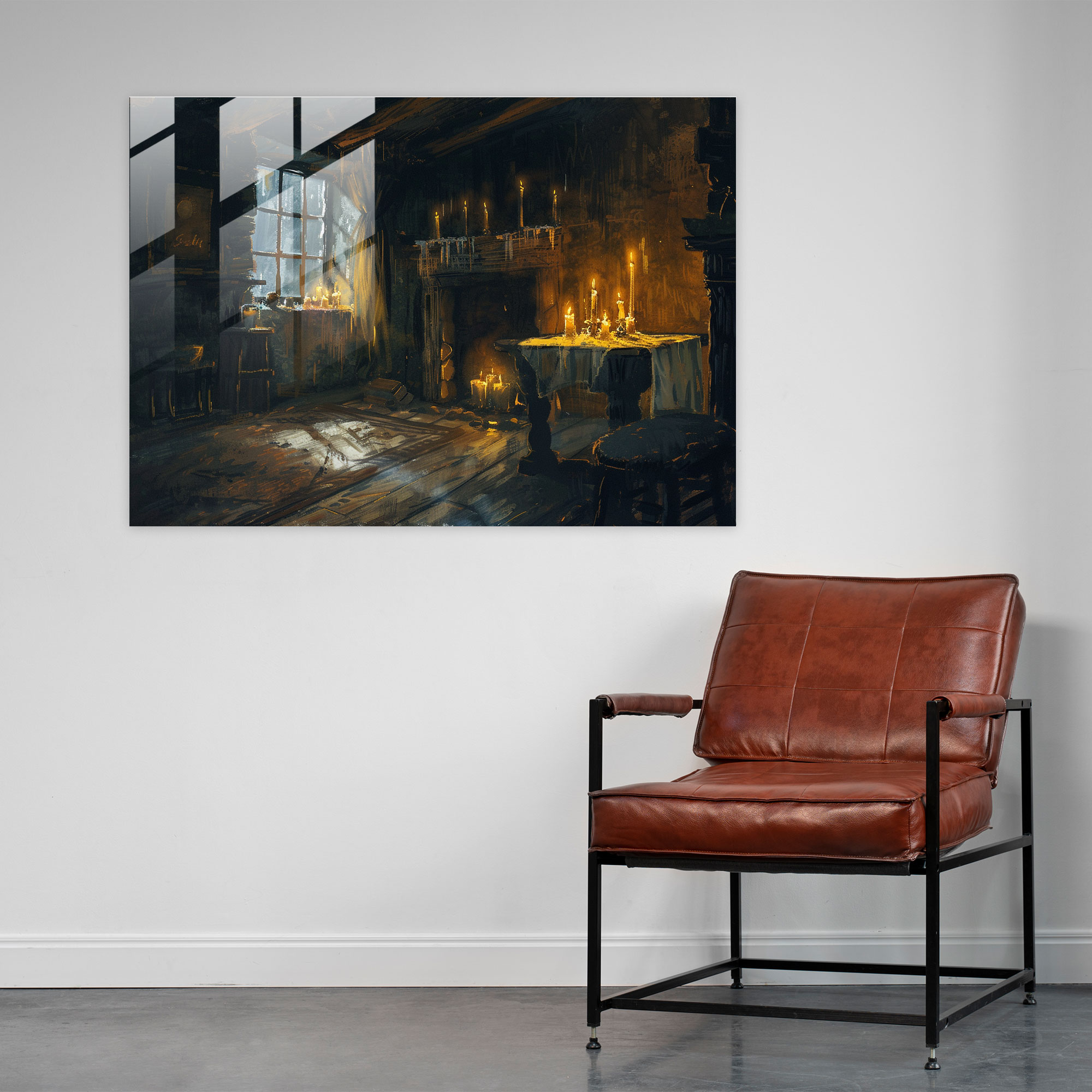 Rembrandt Glass Wall Art - Candlelit Interior Scene - Rembrandt, Modern Art, Home Decoration, Glass Wall Art