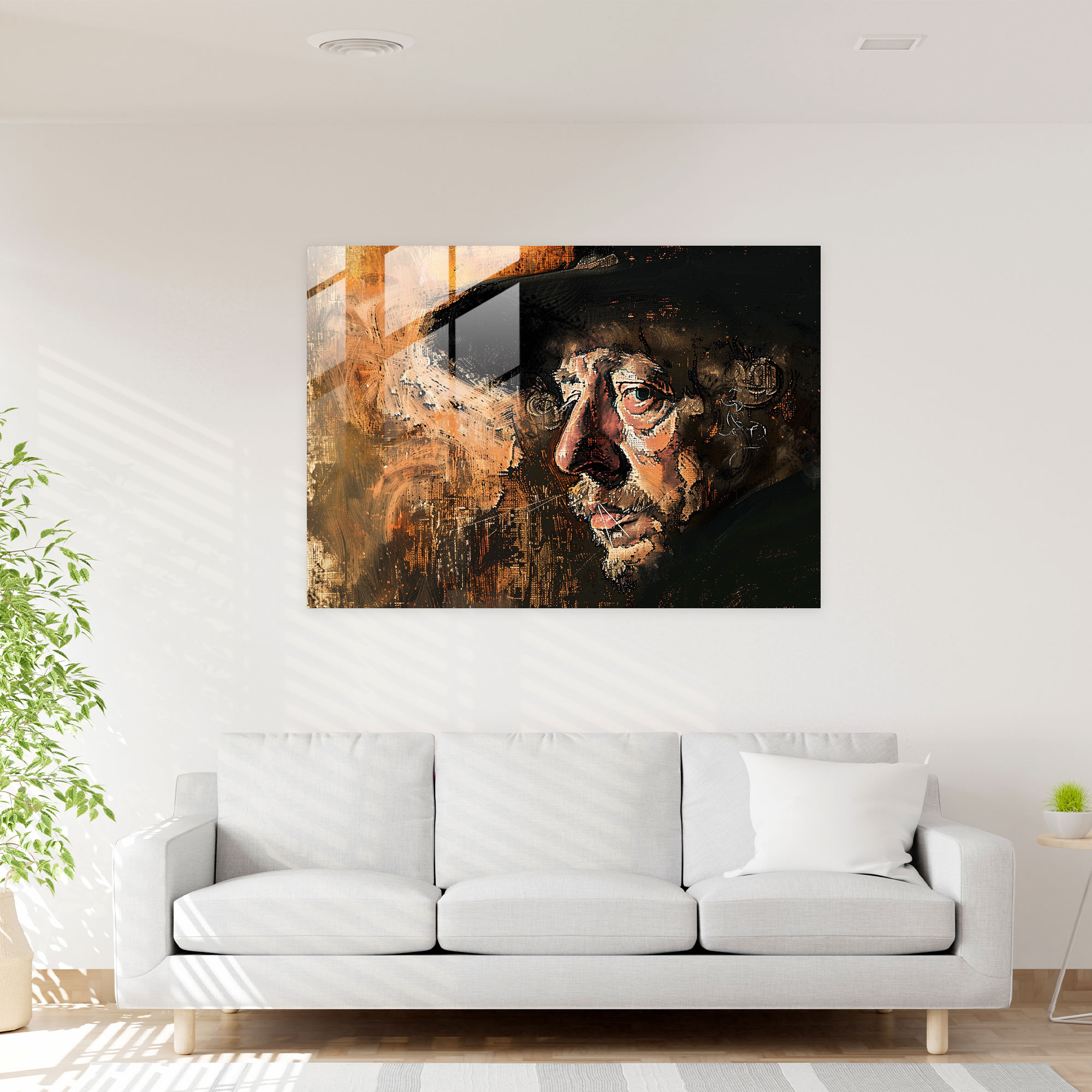 Rembrandt Glass Print - Self-Portrait - Rembrandt, Modern Art, Glass Art, Glass Print