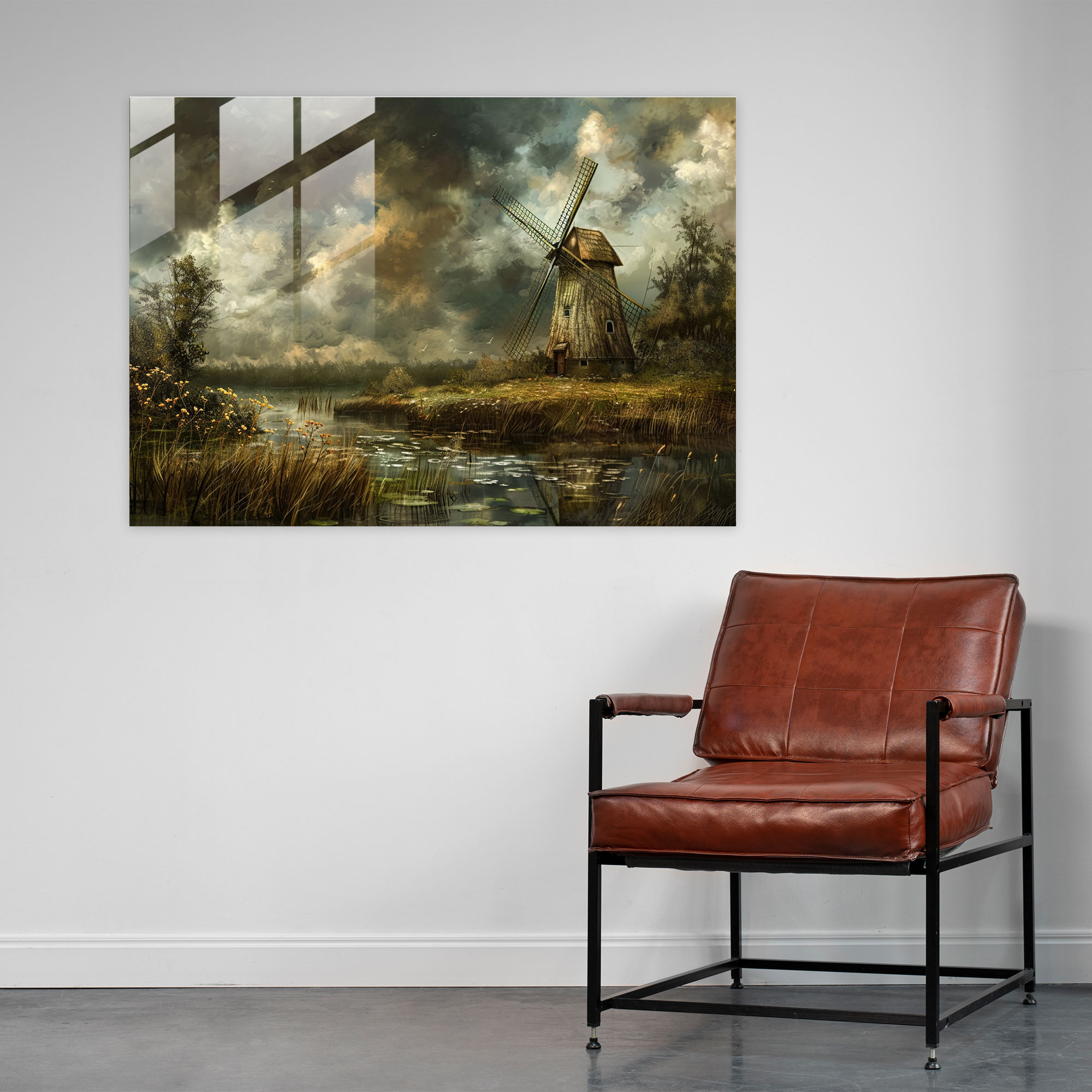 Rembrandt Glass Print - Landscape With Windmill - Rembrandt, Glass Art, Rembrandt, Home Decoration