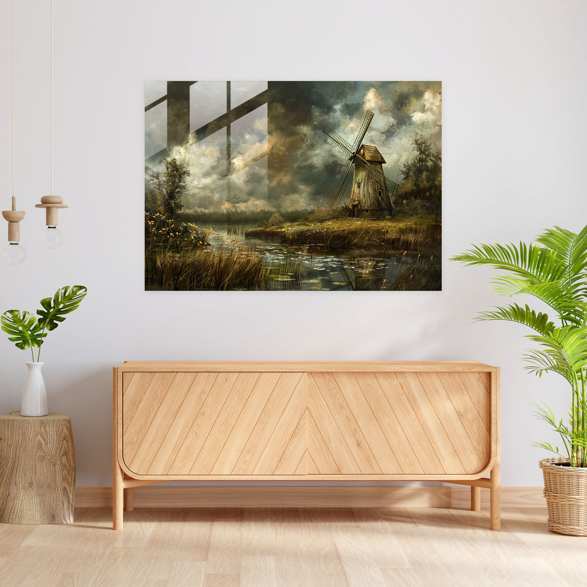 Rembrandt Glass Print - Landscape With Windmill - Rembrandt, Glass Art, Rembrandt, Home Decoration