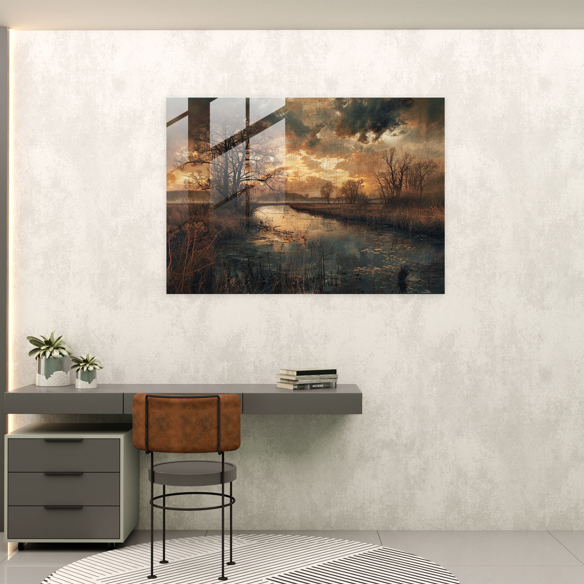 Rembrandt Glass Print: Sunset Landscape - Rembrandt, Landscape, Glass Print, Wall Decoration
