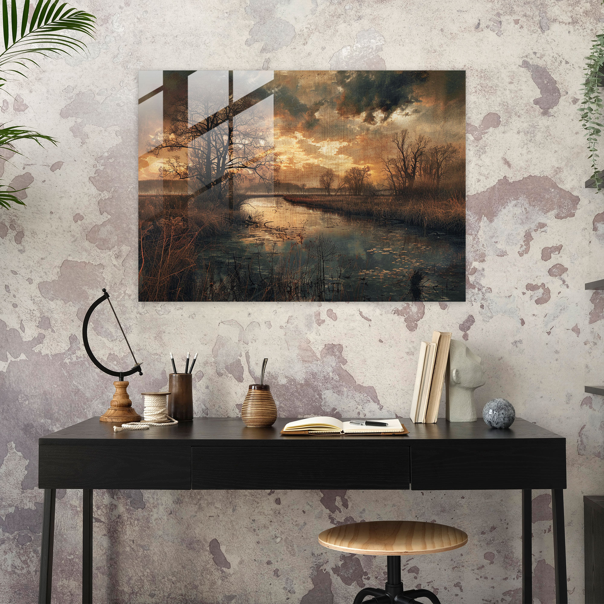 Rembrandt Glass Print: Sunset Landscape - Rembrandt, Landscape, Glass Print, Wall Decoration