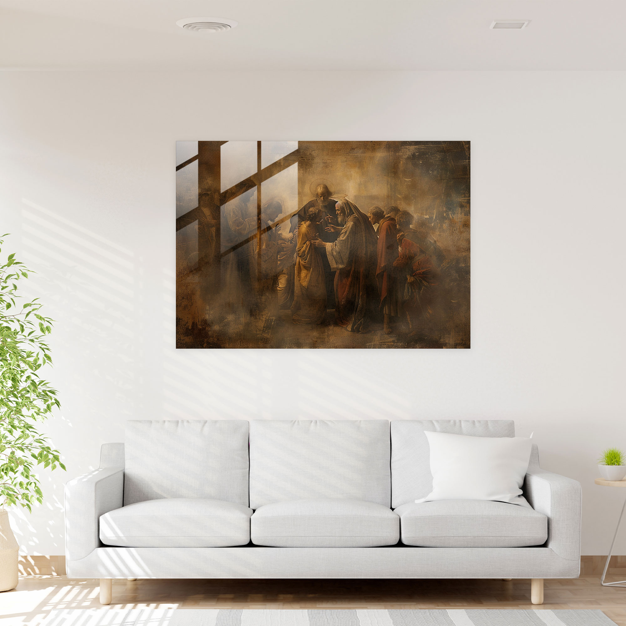 Rembrandt Modern Art - Muted Biblical Scene - Rembrandt, Glass Print, Wall Decoration, Glass Art