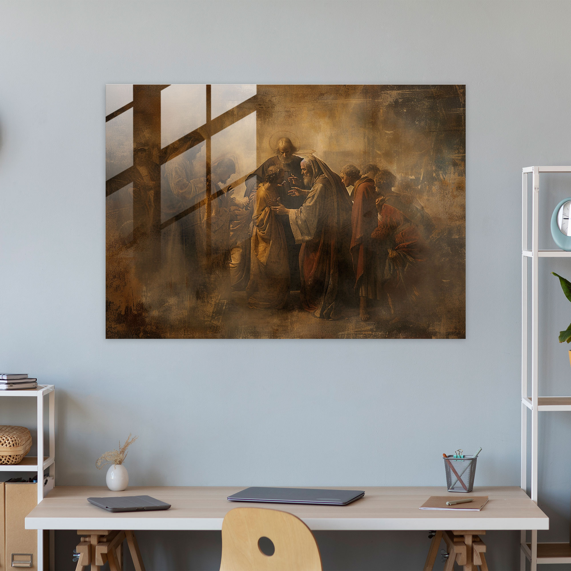 Rembrandt Modern Art - Muted Biblical Scene - Rembrandt, Glass Print, Wall Decoration, Glass Art