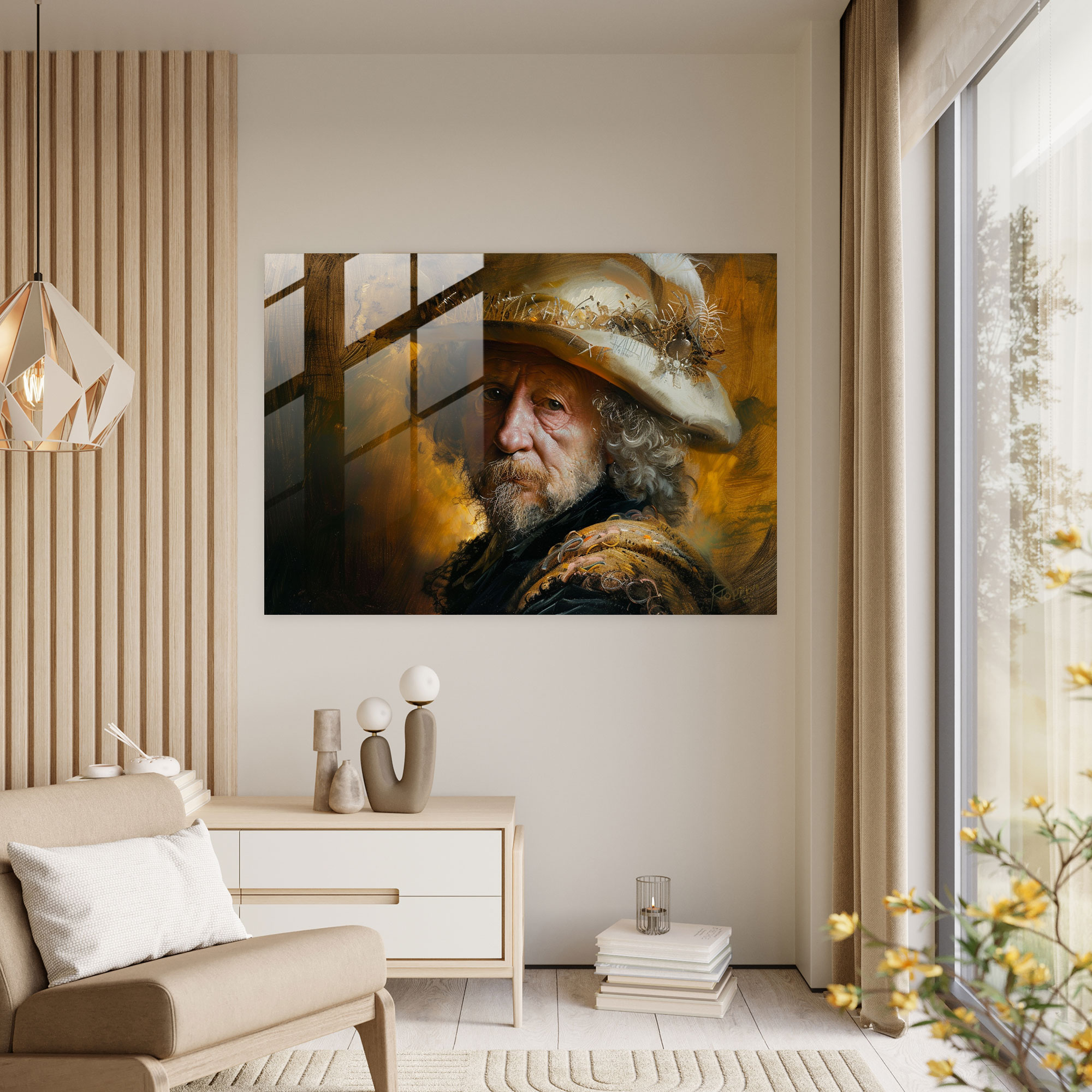 Rembrandt Glass Print - Soft Focus Historical Figure - Rembrandt, Wall Decoration, Glass Print, Modern Art