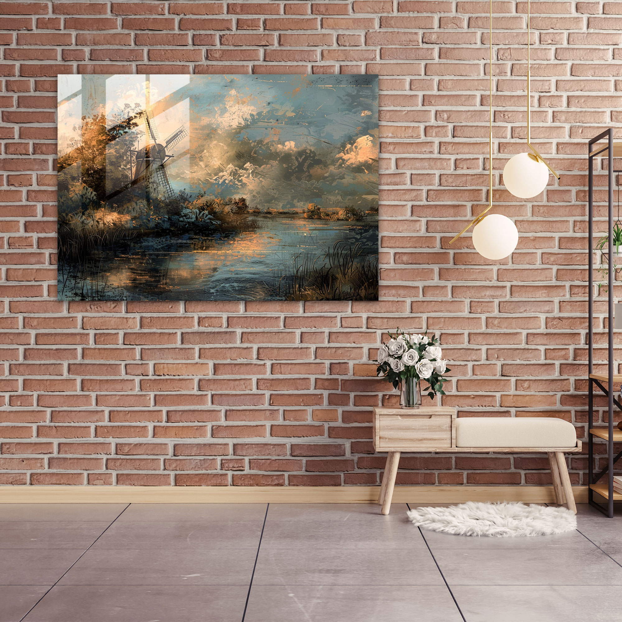 Rembrandt Glass Wall Art - Landscape With A Windmill - Rembrandt, Rembrandt, Home Decoration, Wall Decoration