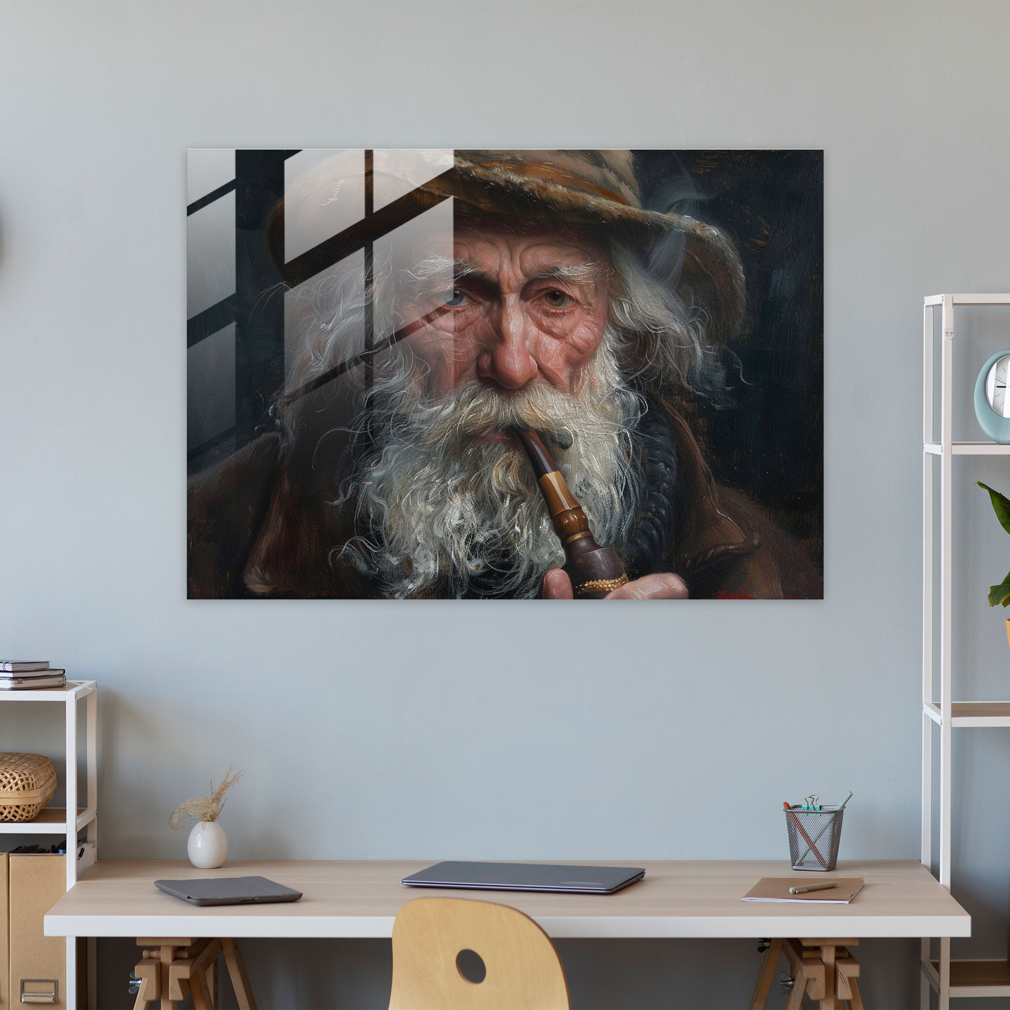 Rembrandt Glass Wall Art - Portrait Of An Old Man With A Pipe - Rembrandt, Art, Portrait, Glass Wall Art