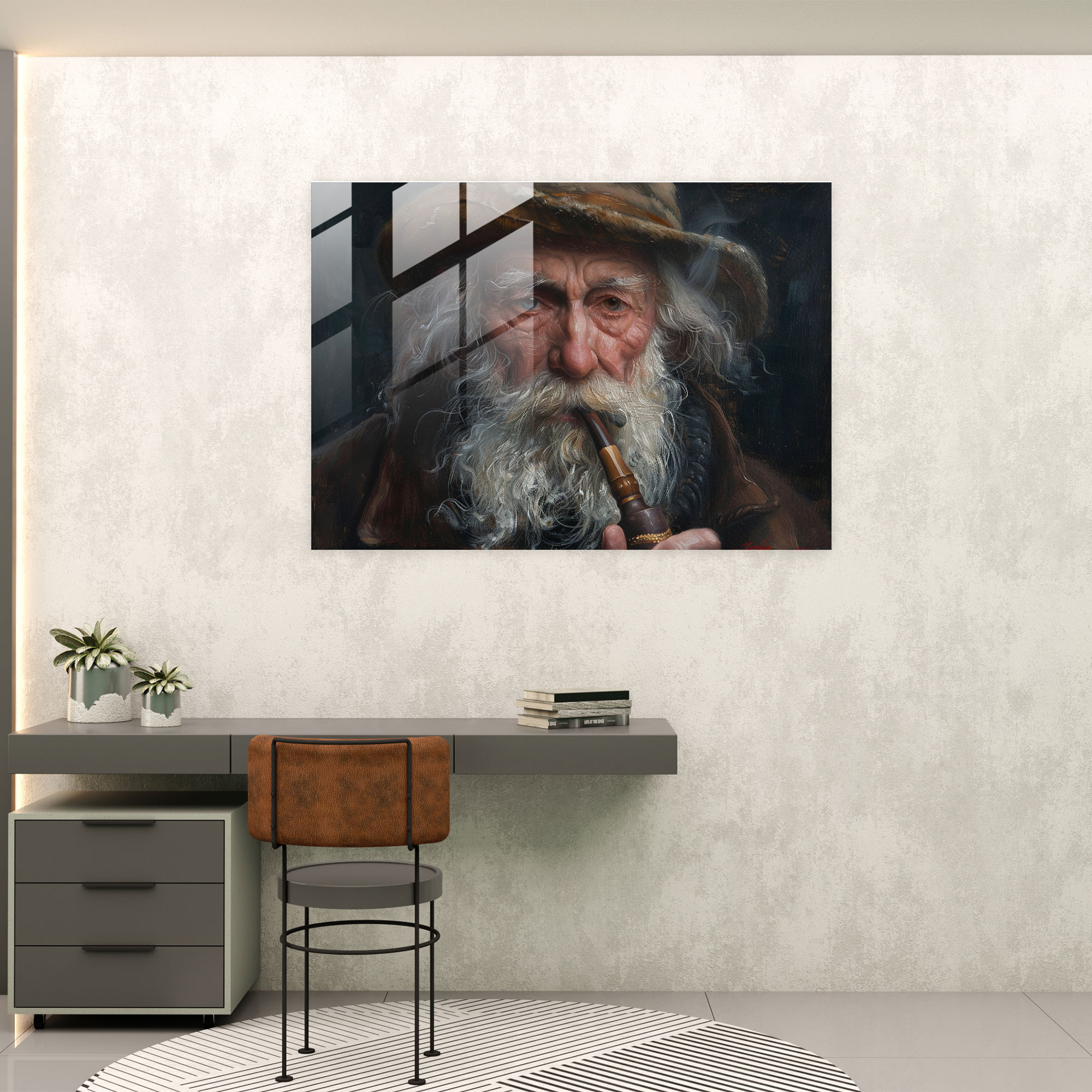 Rembrandt Glass Wall Art - Portrait Of An Old Man With A Pipe - Rembrandt, Art, Portrait, Glass Wall Art
