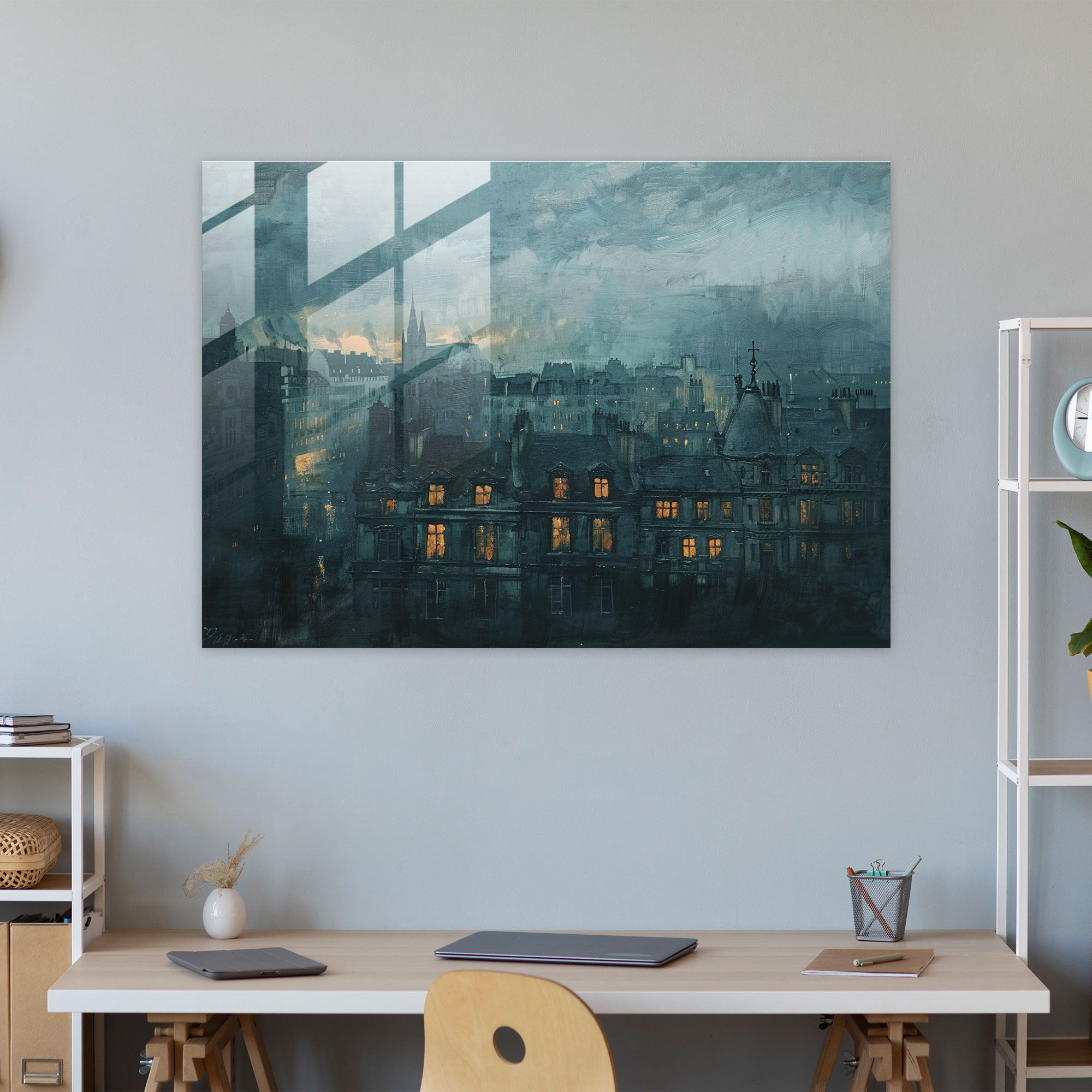 Rembrandt Glass Wall Art Home Decoration - Rembrandt, Cityscape At Dusk, Muted Tones, Glass Wall Art