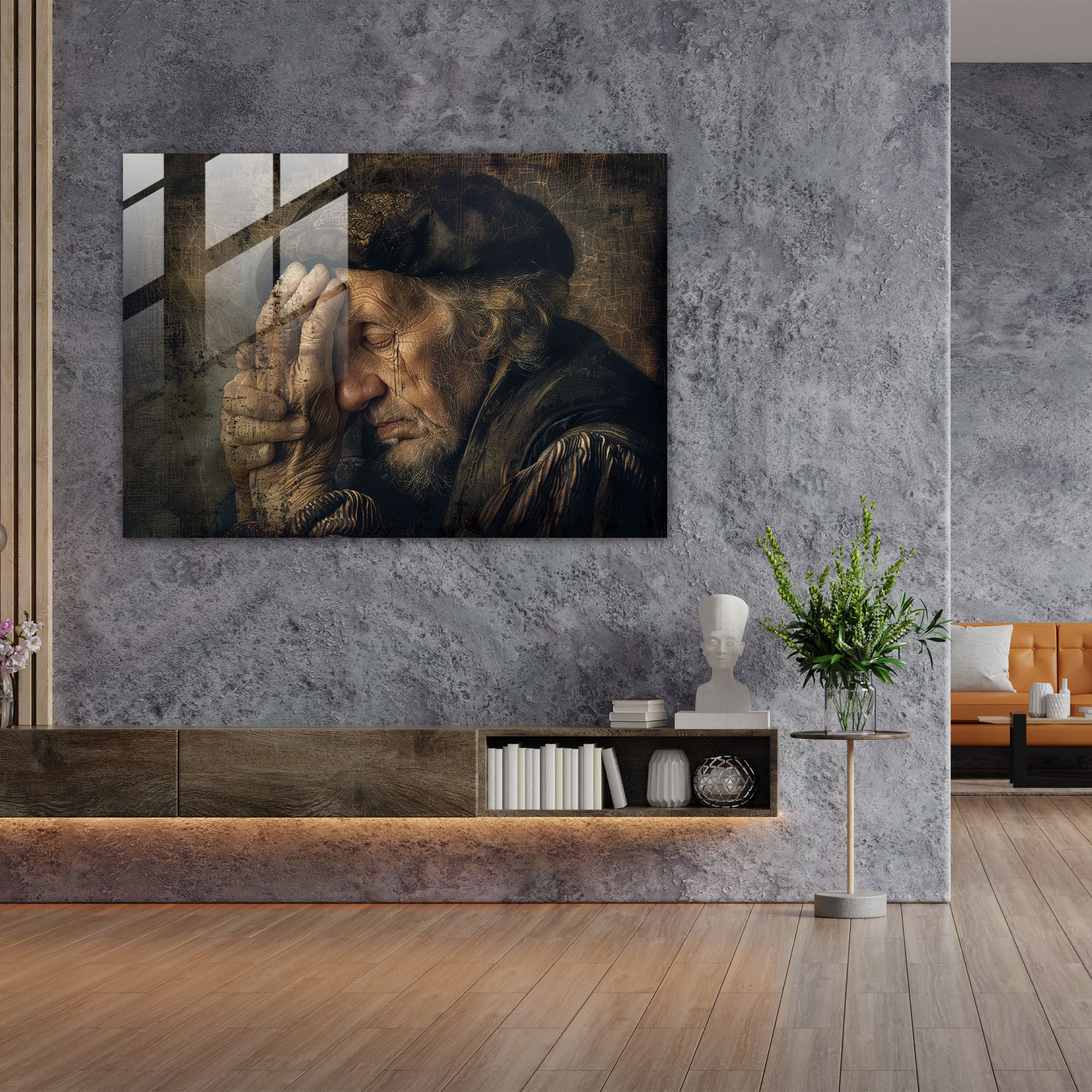 Rembrandt Glass Print - Man In Deep Contemplation - Rembrandt, Glass Print, Home Decoration, Modern Art