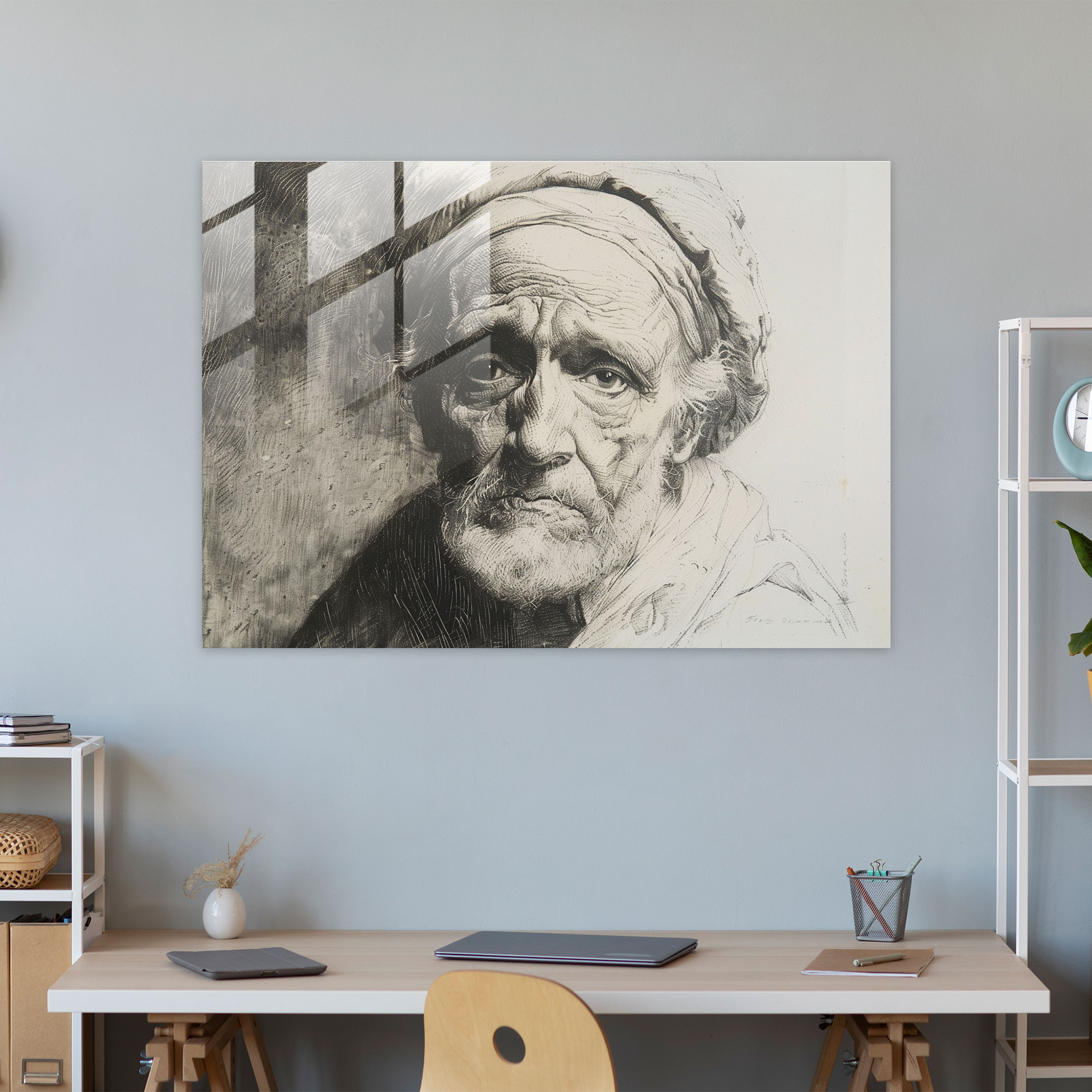 Rembrandt Modern Art - Detailed Etching Of Elderly Man - Rembrandt, Modern Art, Glass Print, Rembrandt