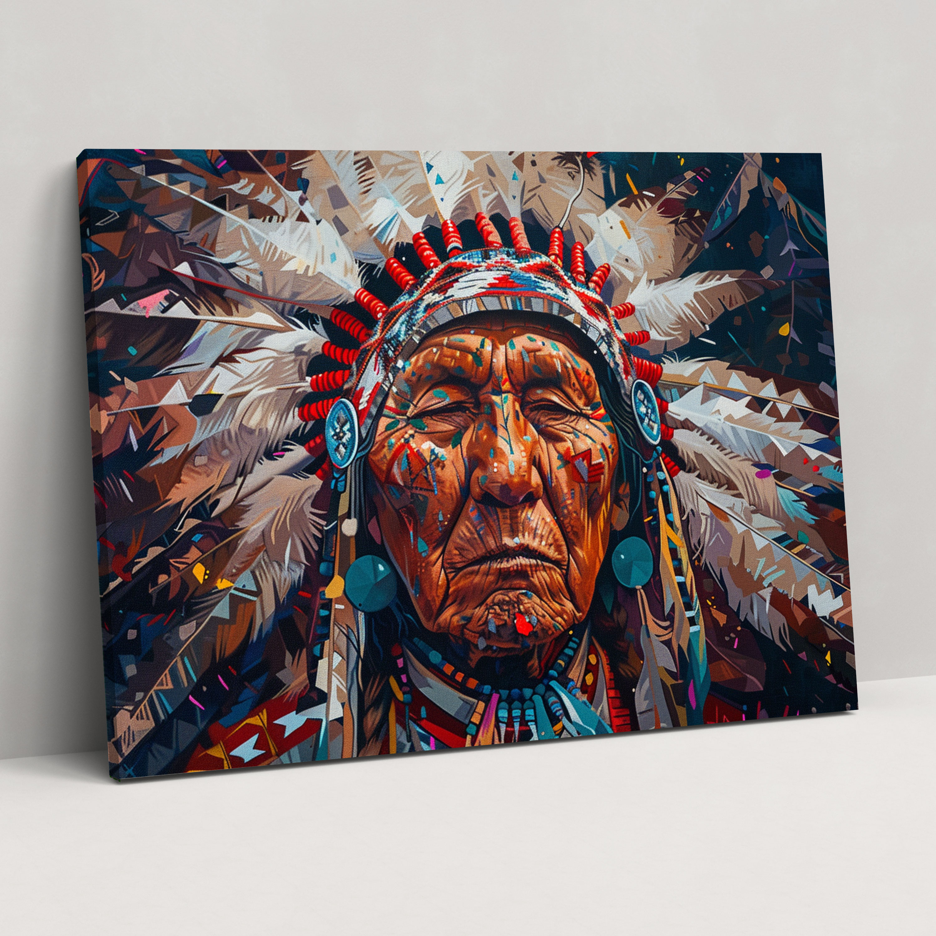 Realism Native American Chief Canvas Print - Realism, Canvas Wall Art, Canvas Print, Home Decoration
