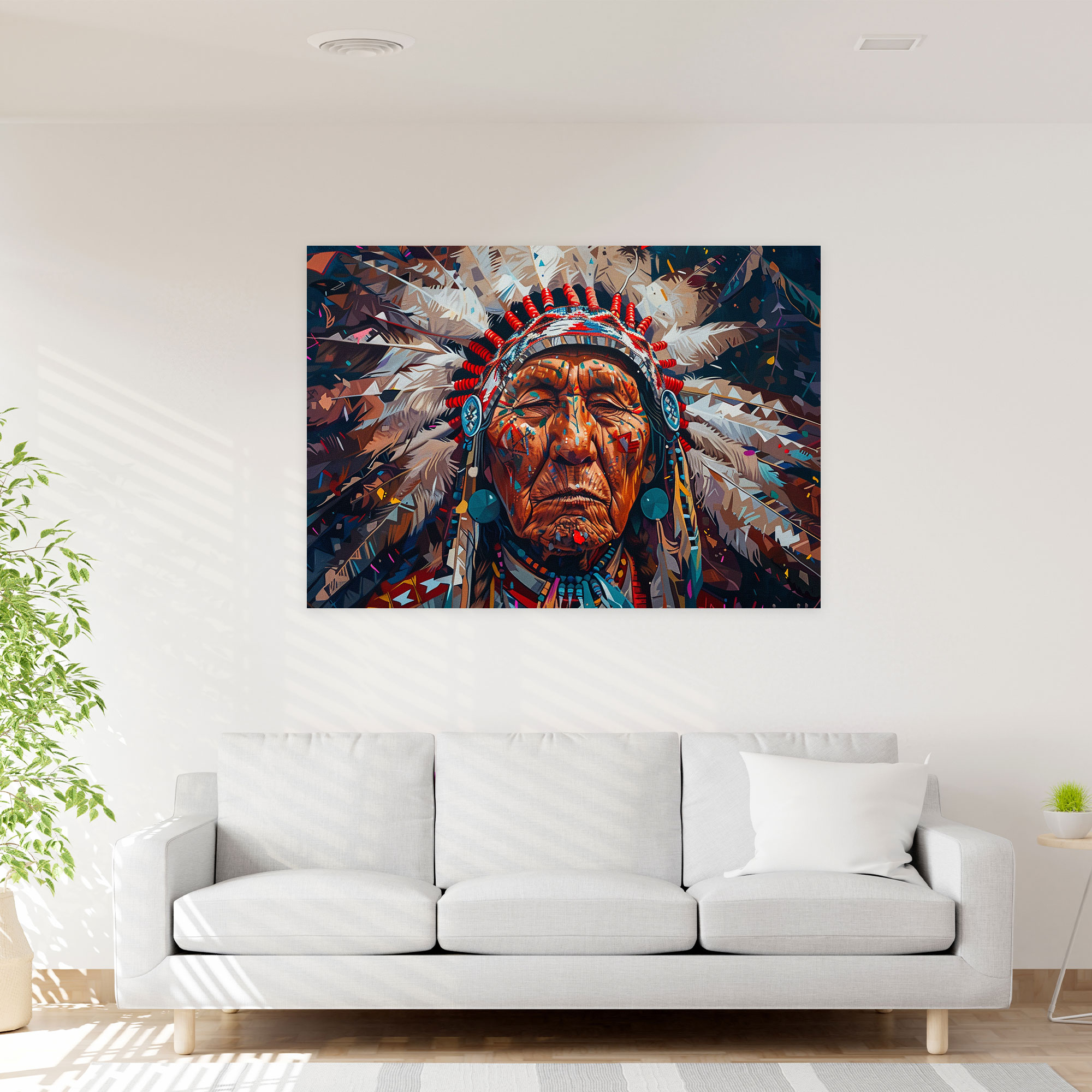 Realism Native American Chief Canvas Print - Realism, Canvas Wall Art, Canvas Print, Home Decoration