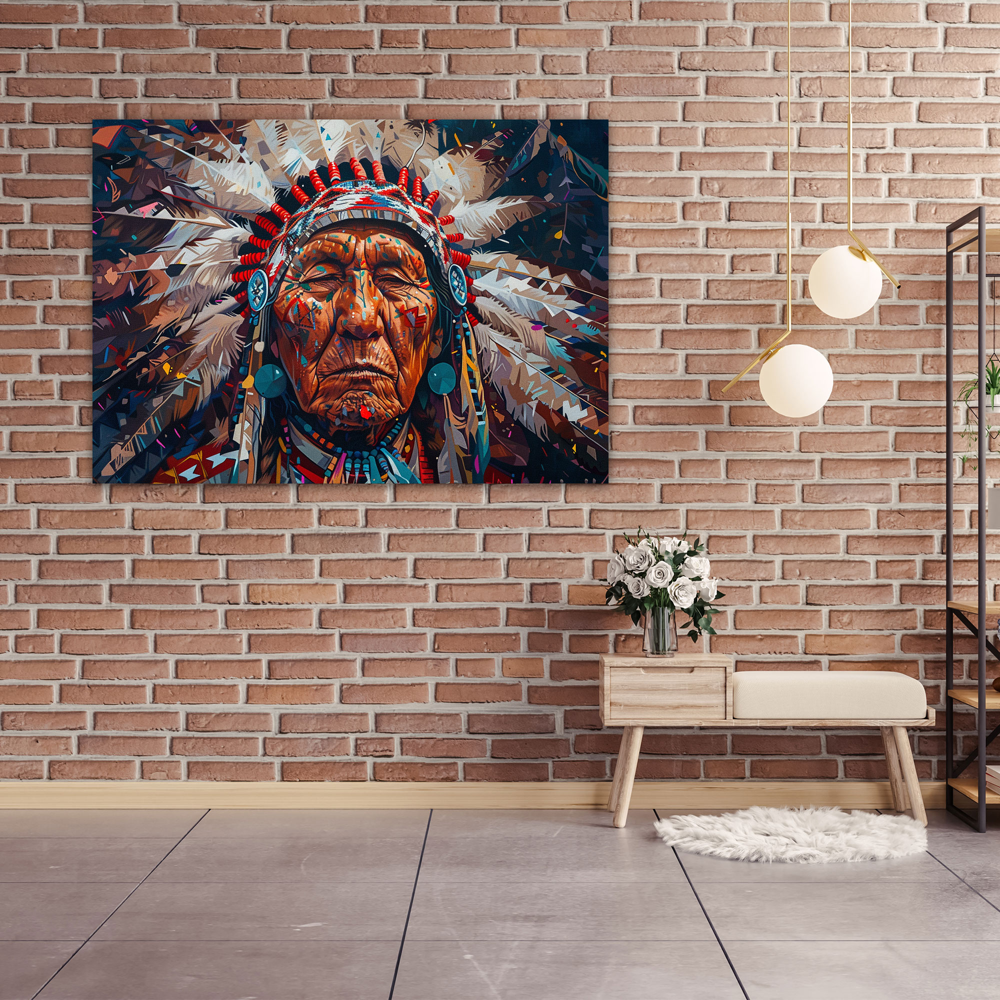 Realism Native American Chief Canvas Print - Realism, Canvas Wall Art, Canvas Print, Home Decoration