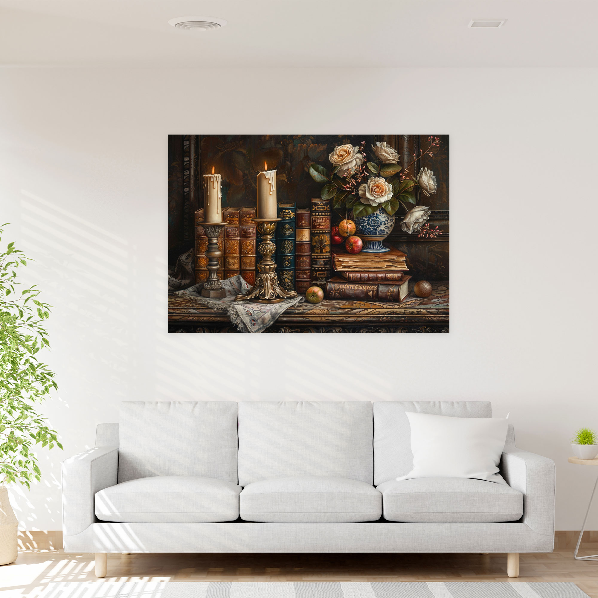 Realism Still Life Antique Books Wall Decoration - Realism, Antique Books, Reading Nook, Candle