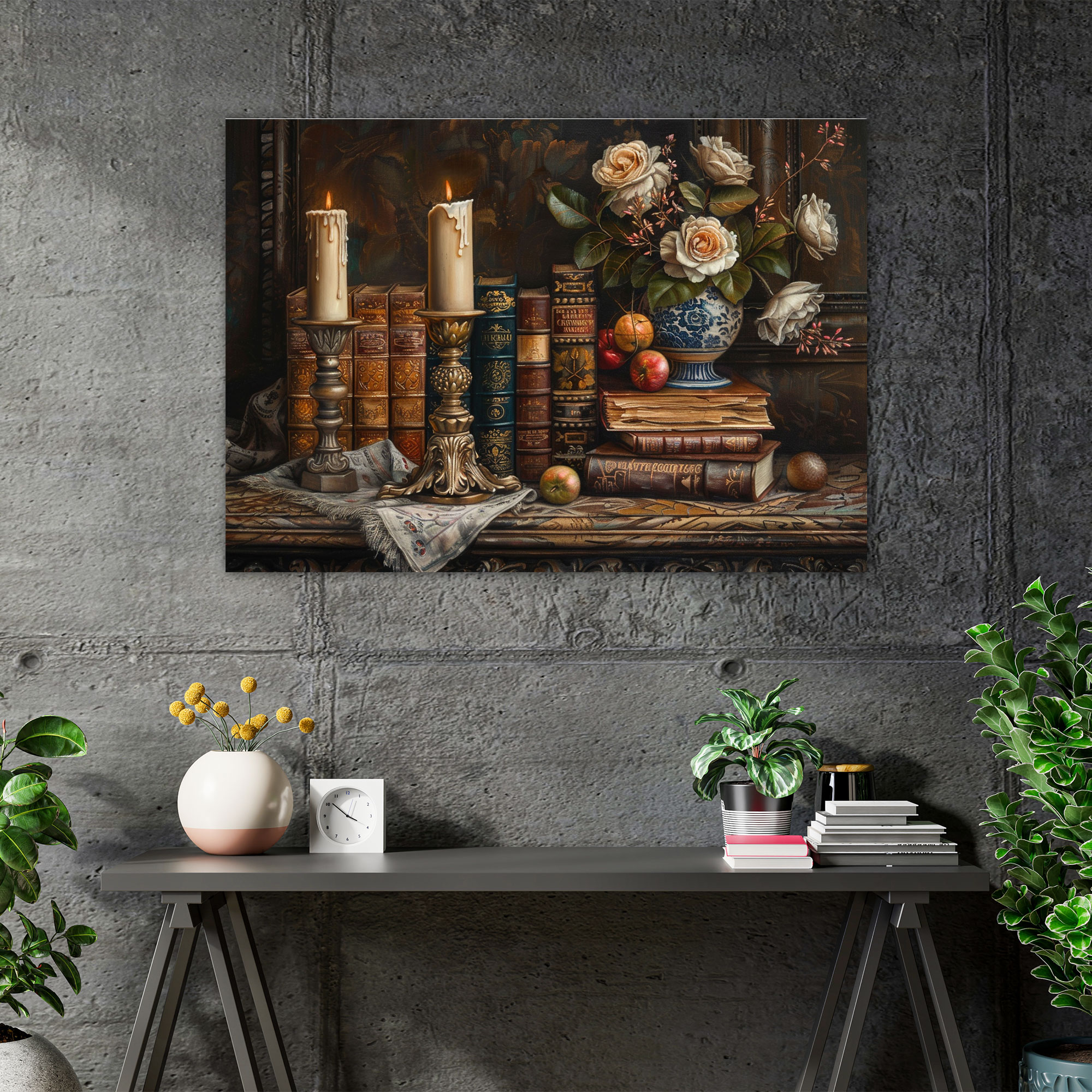 Realism Still Life Antique Books Wall Decoration - Realism, Antique Books, Reading Nook, Candle