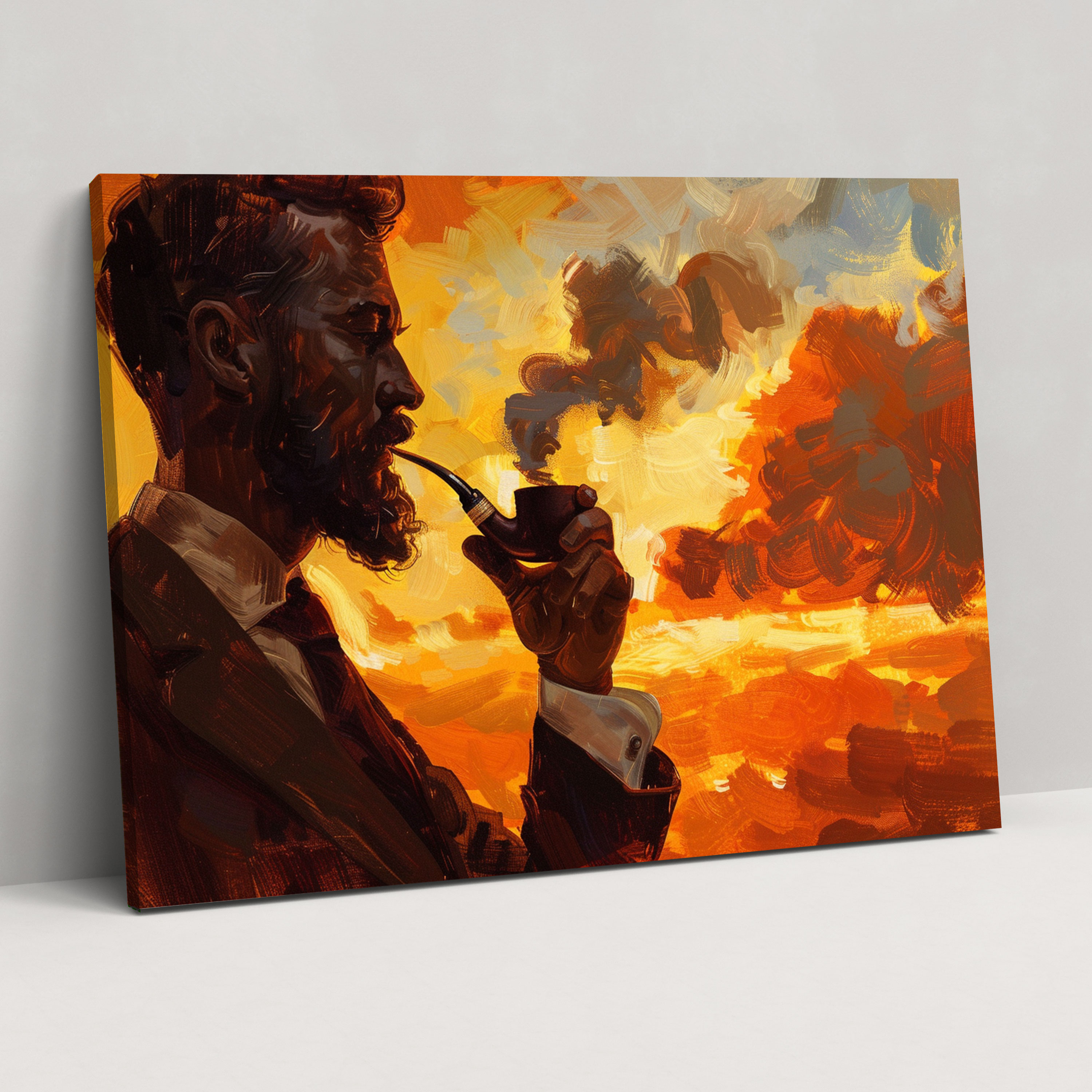 Realism Canvas Print - Man Smoking A Pipe Sunset Canvas Wall Art - Realism, Canvas Print, Home Decoration, Canvas Wall Art