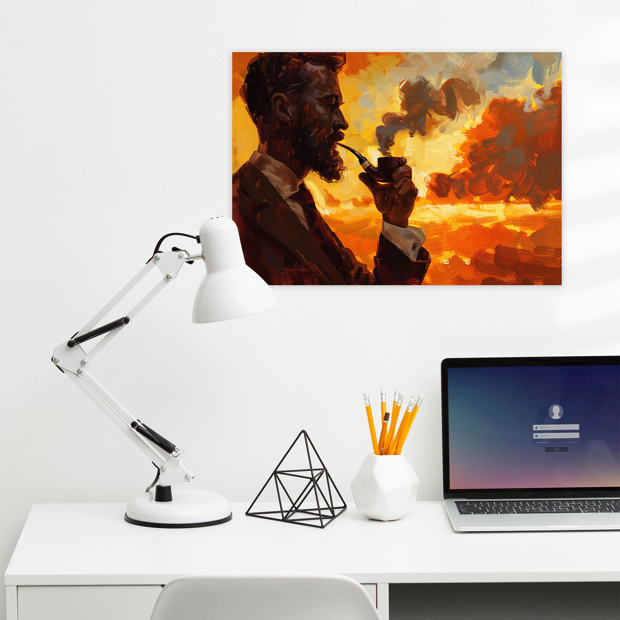 Realism Canvas Print - Man Smoking A Pipe Sunset Canvas Wall Art - Realism, Canvas Print, Home Decoration, Canvas Wall Art